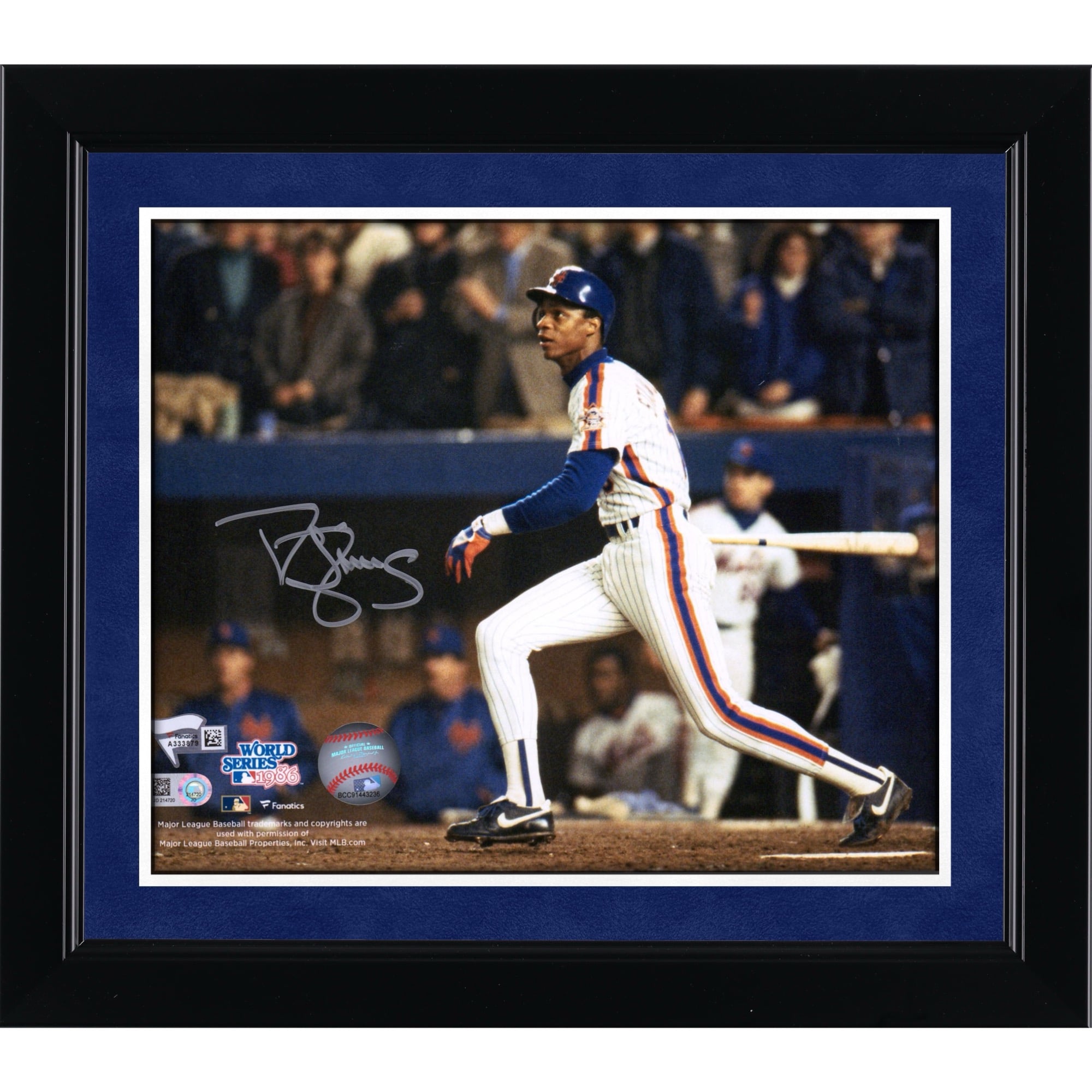Photo dédicacée de Darryl Strawberry, joueur des Mets de New York, format 8 x 10 pouces, prise lors des Séries mondiales de 1986.