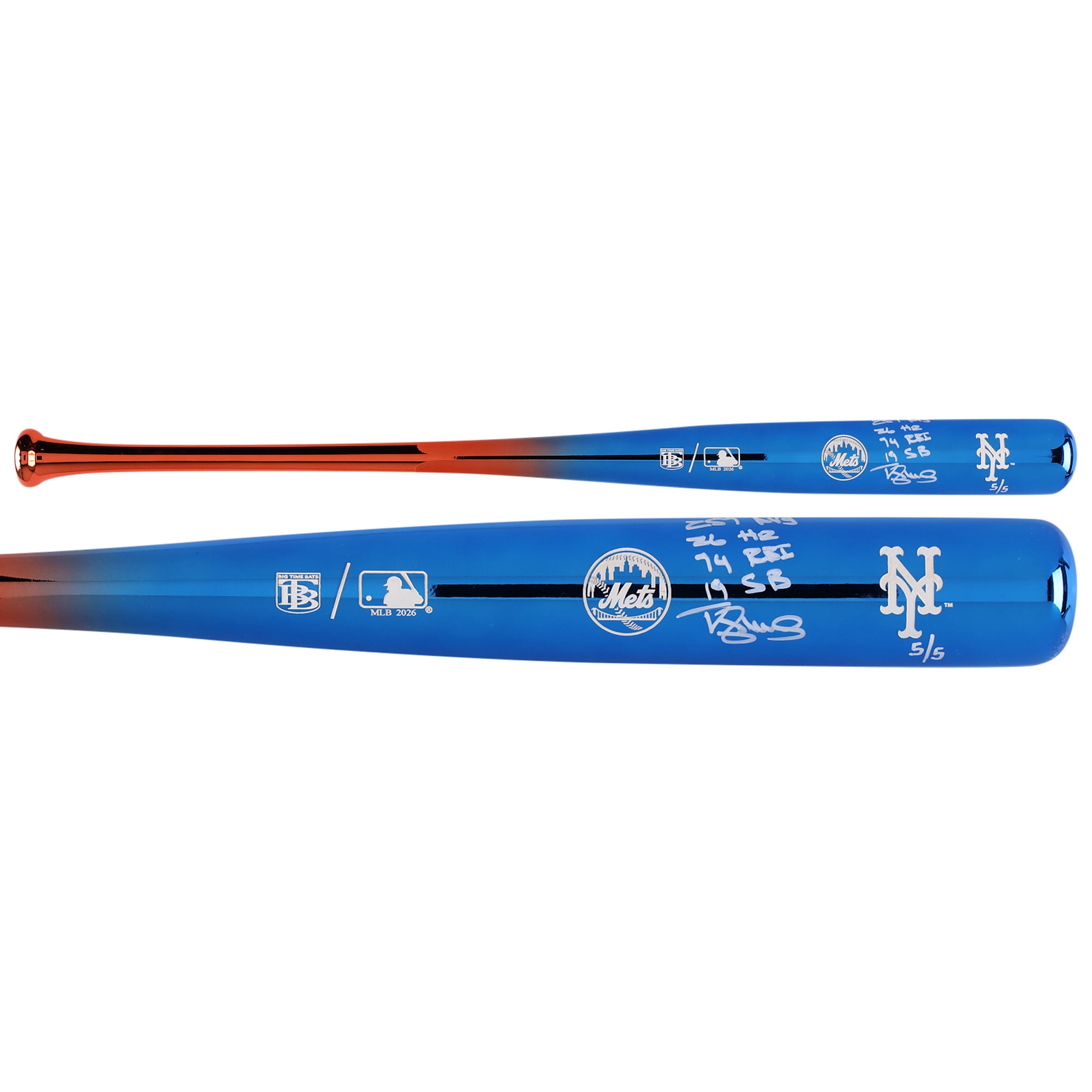 Bâton chromé Big Time Bats autographié par Darryl Strawberry des Mets de New York, avec plusieurs inscriptions de son année de recrue - Édition limitée n° 5/5