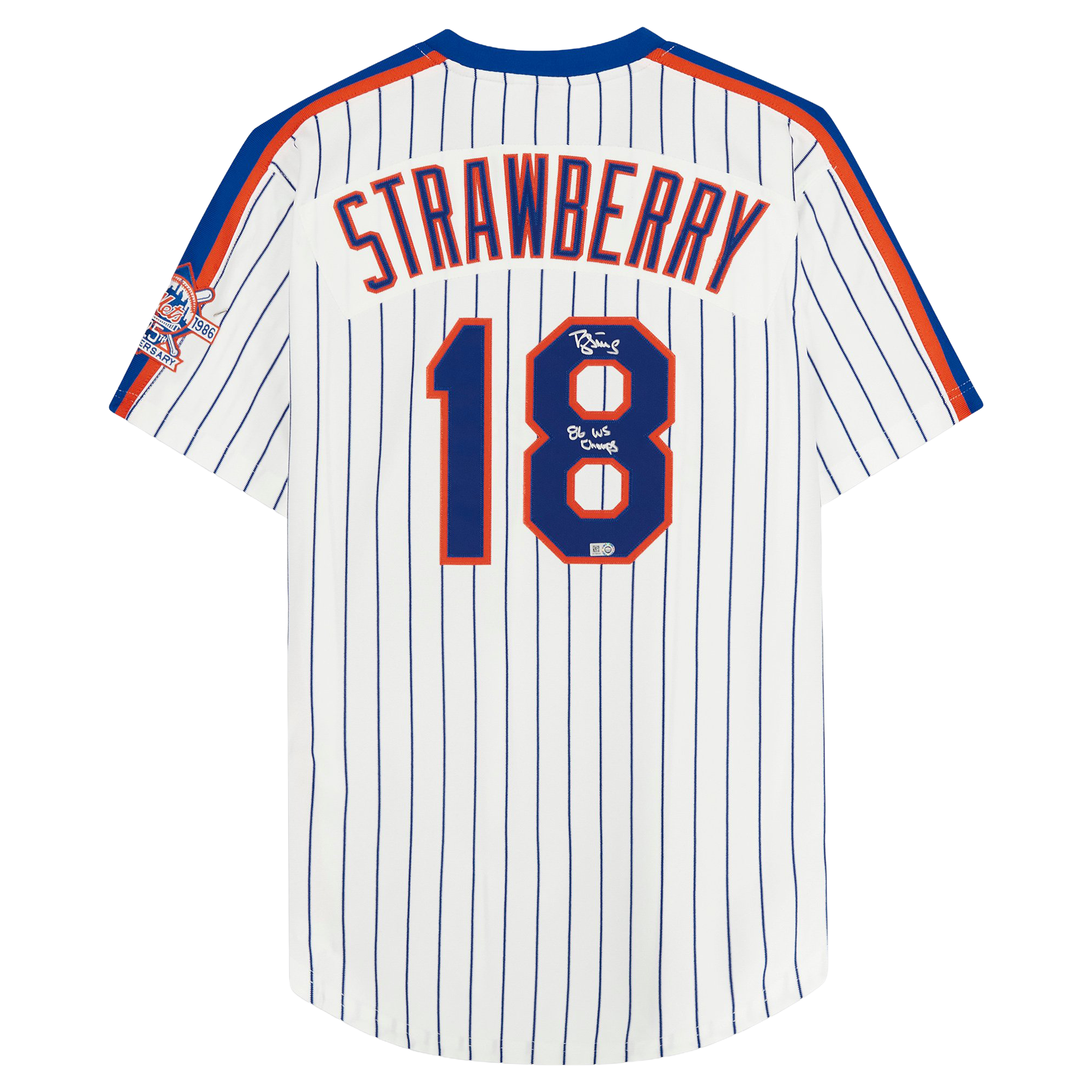 Darryl Strawberry White New York Mets Autographed Mitchell & Ness Authentic Cooperstown Collection Jersey with 25th Anniversary Patch and "86 WS Champs" Inscription