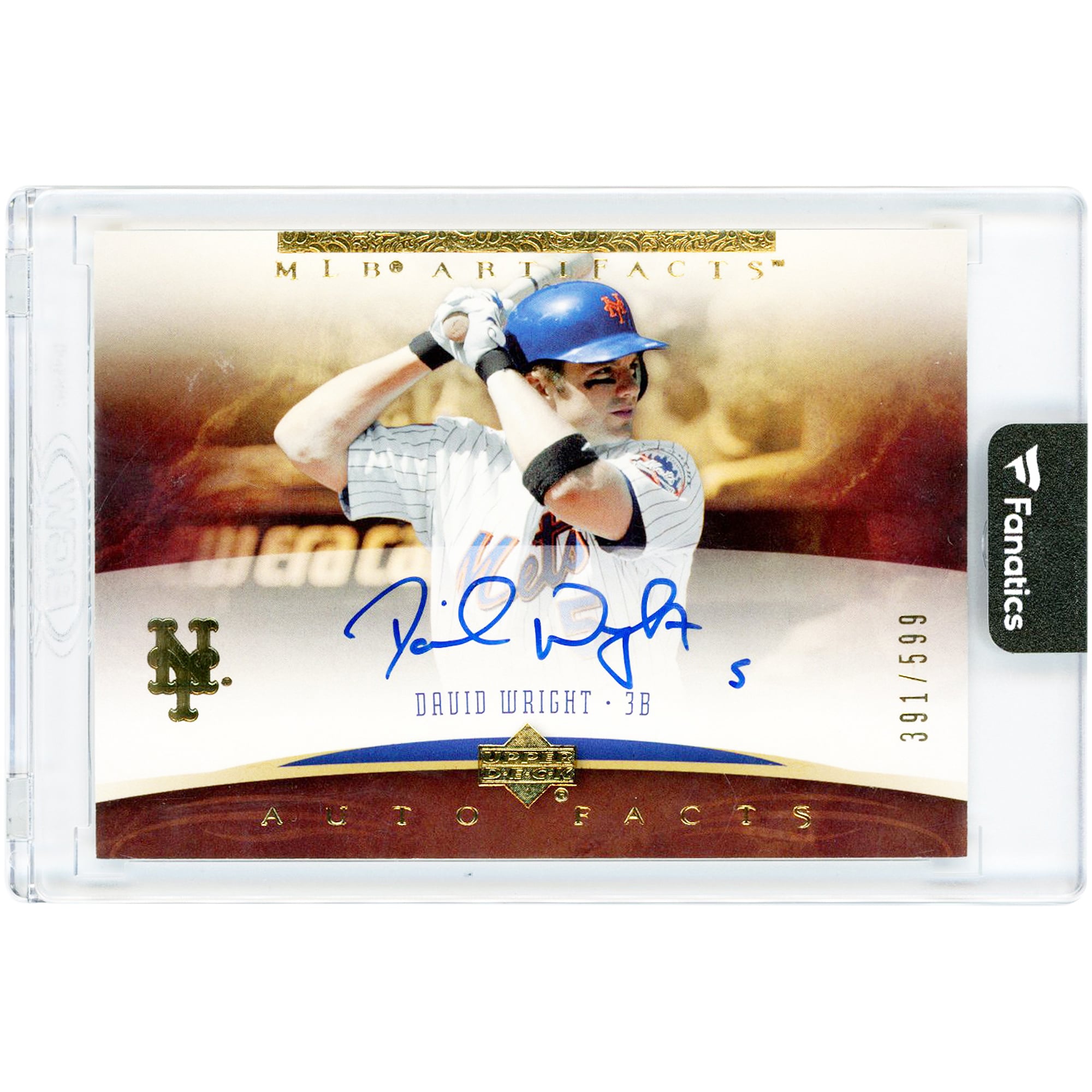 Carte autographiée de David Wright (New York Mets) 2005 Upper Deck Artifacts Auto Facts #DW #391/599
