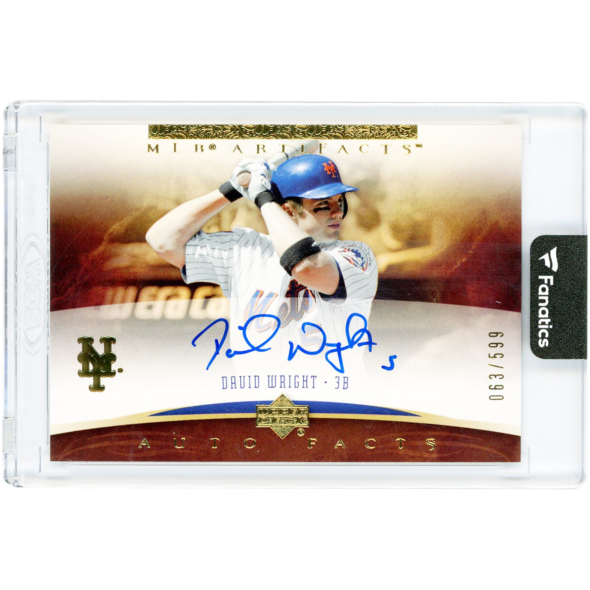 Carte autographiée de David Wright (New York Mets) 2005 Upper Deck Artifacts Auto Facts #DW #63/599