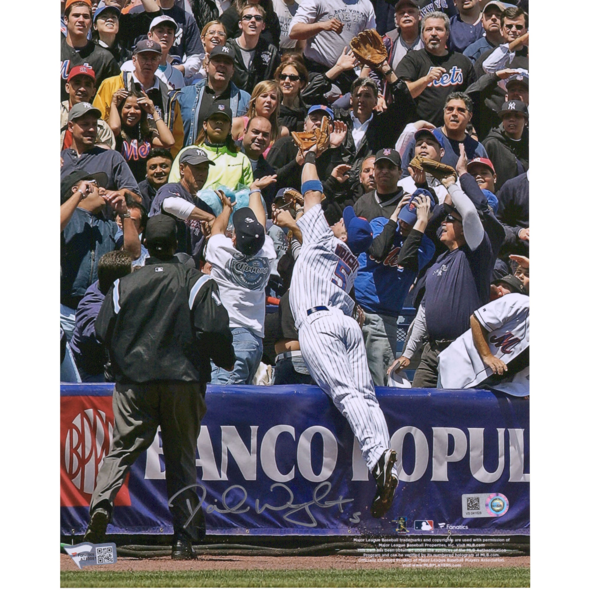 David Wright New York Mets Autographed 8" x 10" Catch into the Stands Photograph