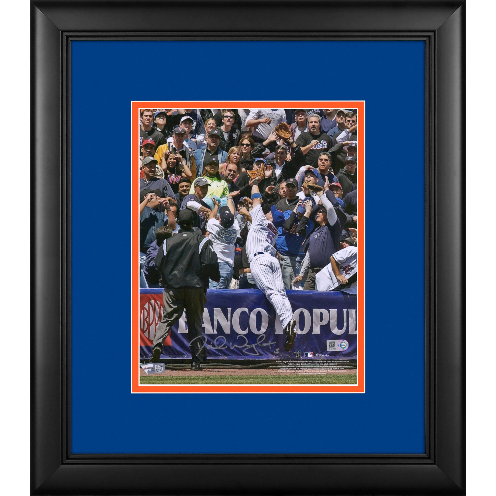 David Wright New York Mets Framed Autographed 8" x 10" Catch into the Stands Photograph