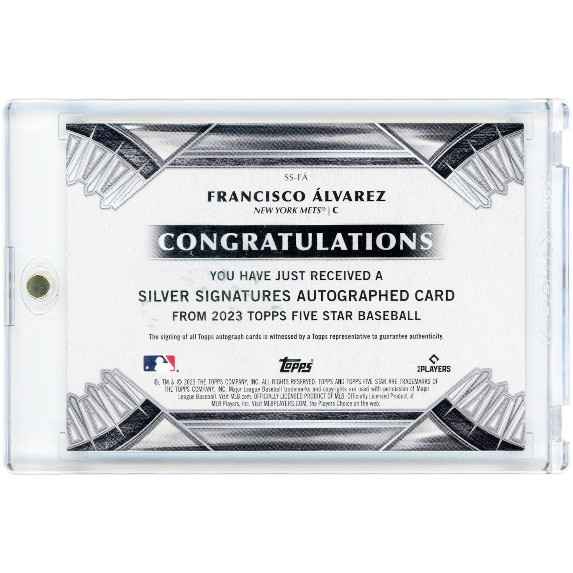 Francisco Alvarez New York Mets Autographed 2023 Topps Five Star Silver Signatures #SS-FA #8/10 Rookie Card