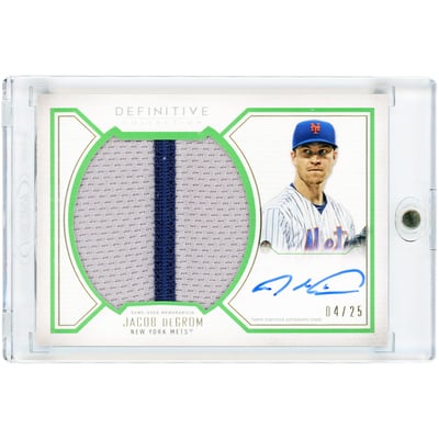Jacob deGrom New York Mets Autographed 2019 Topps Definitive Collection Green Game Used Dual-Color Jersey Relic #ARC-JD #4/25 Card