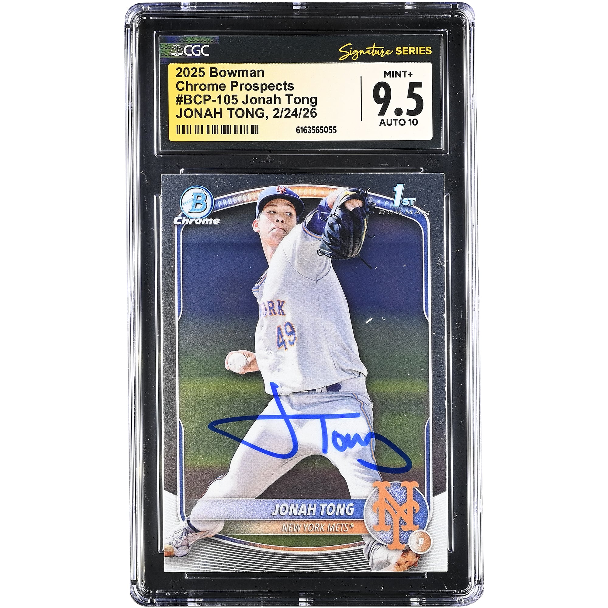 Jonah Tong New York Mets Autographed 2025 Bowman Chrome Prospects #BCP-105 CGC Authenticated / Card