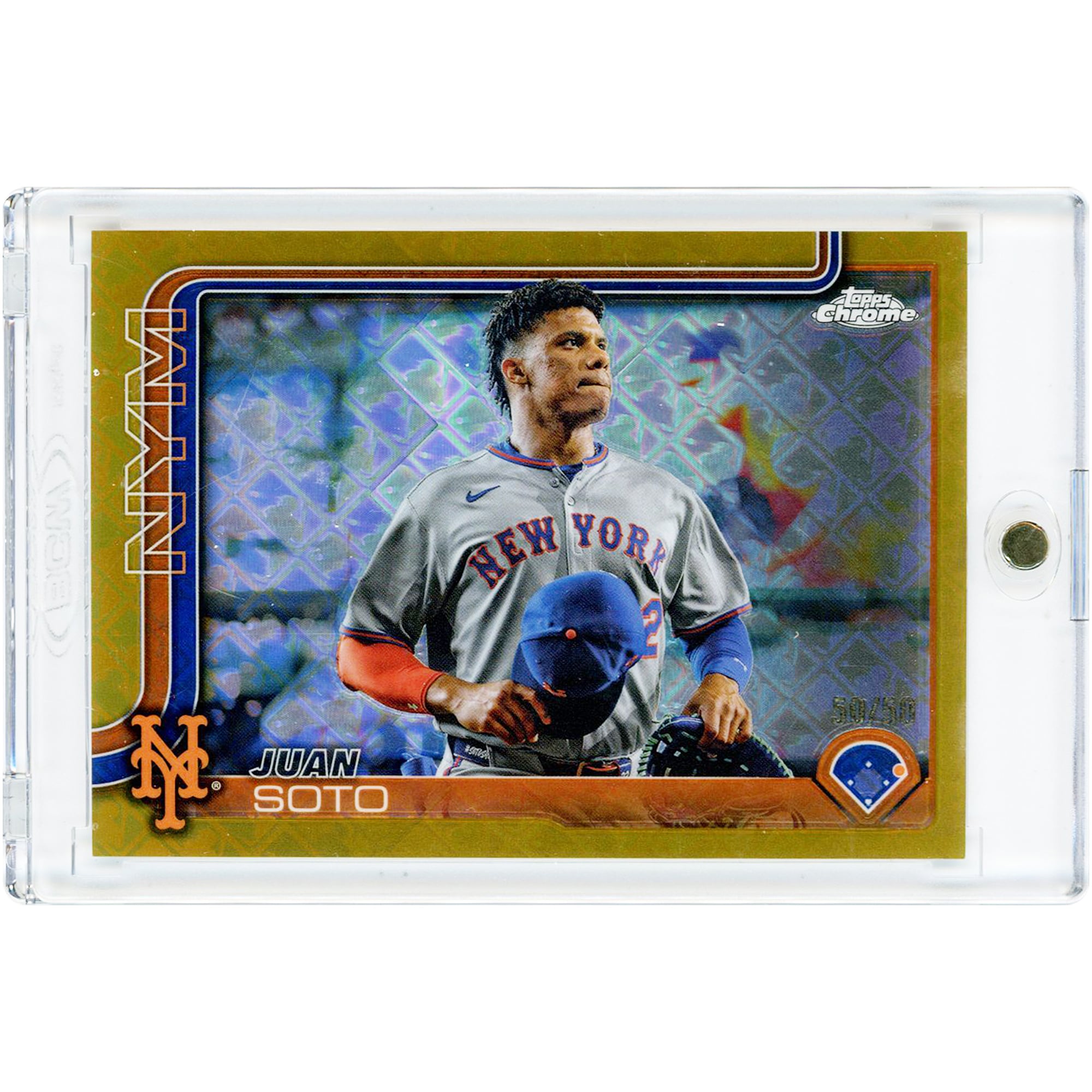 Carte Juan Soto New York Mets 2025 Topps Chrome Logofractor Gold Refractor n° 200 n° 50/50