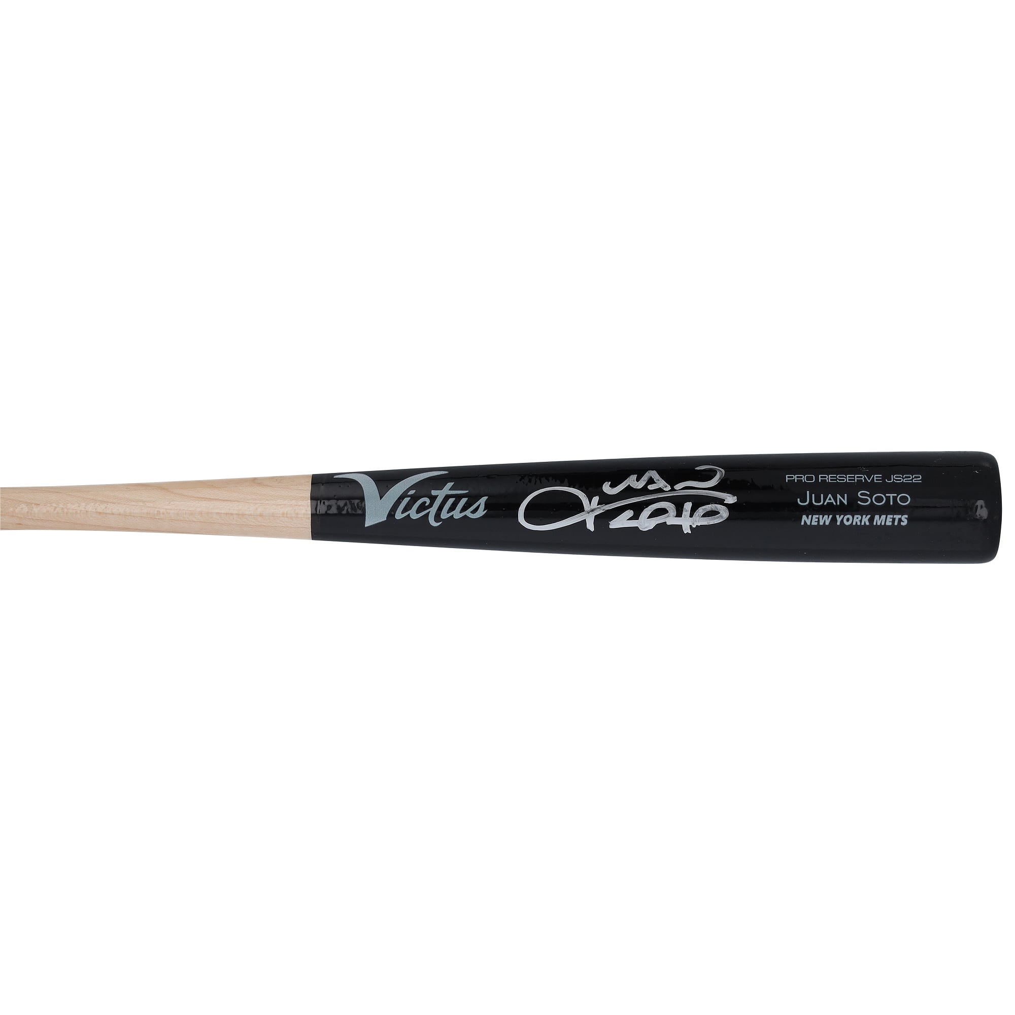 Batte miniature Victus autographiée par Juan Soto, des Mets de New York. Modèle de match, signée par Juan Soto.