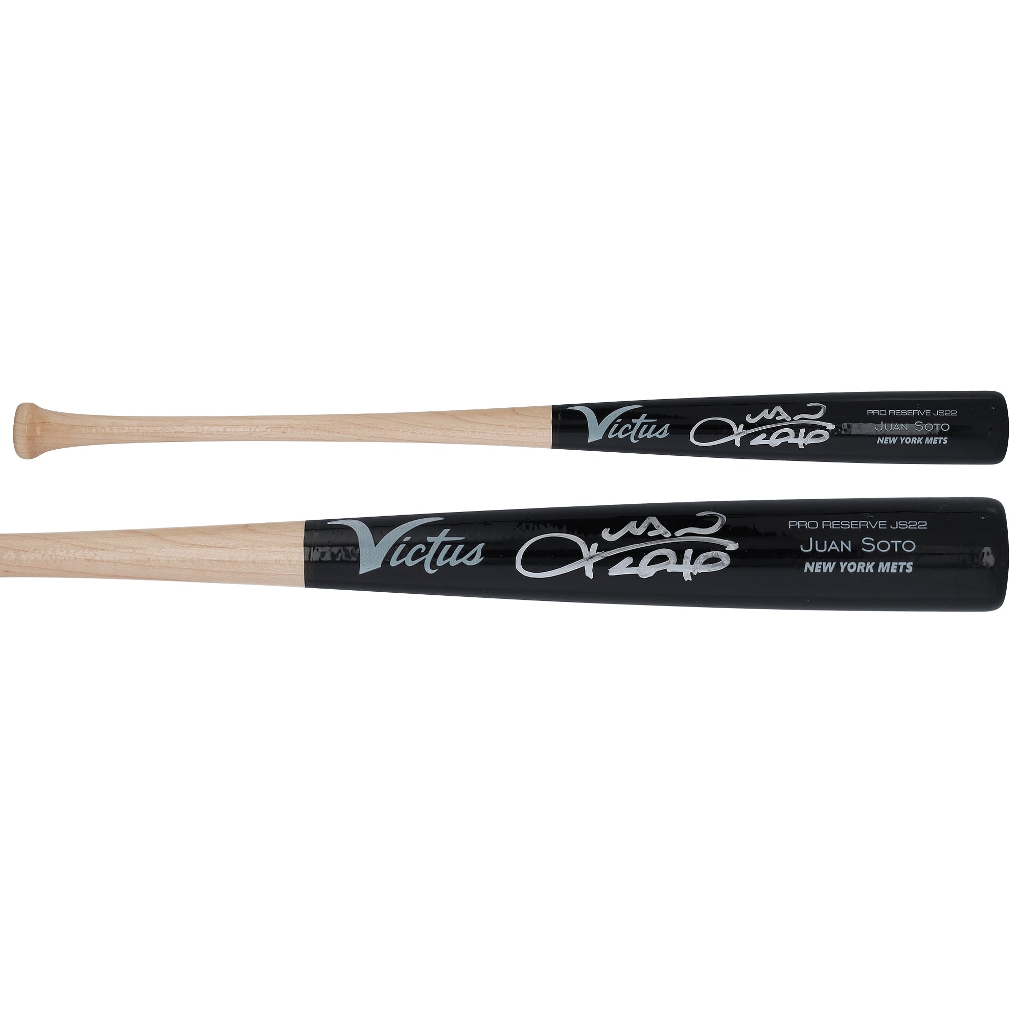 Batte miniature Victus autographiée par Juan Soto, des Mets de New York. Modèle de match, signée par Juan Soto.