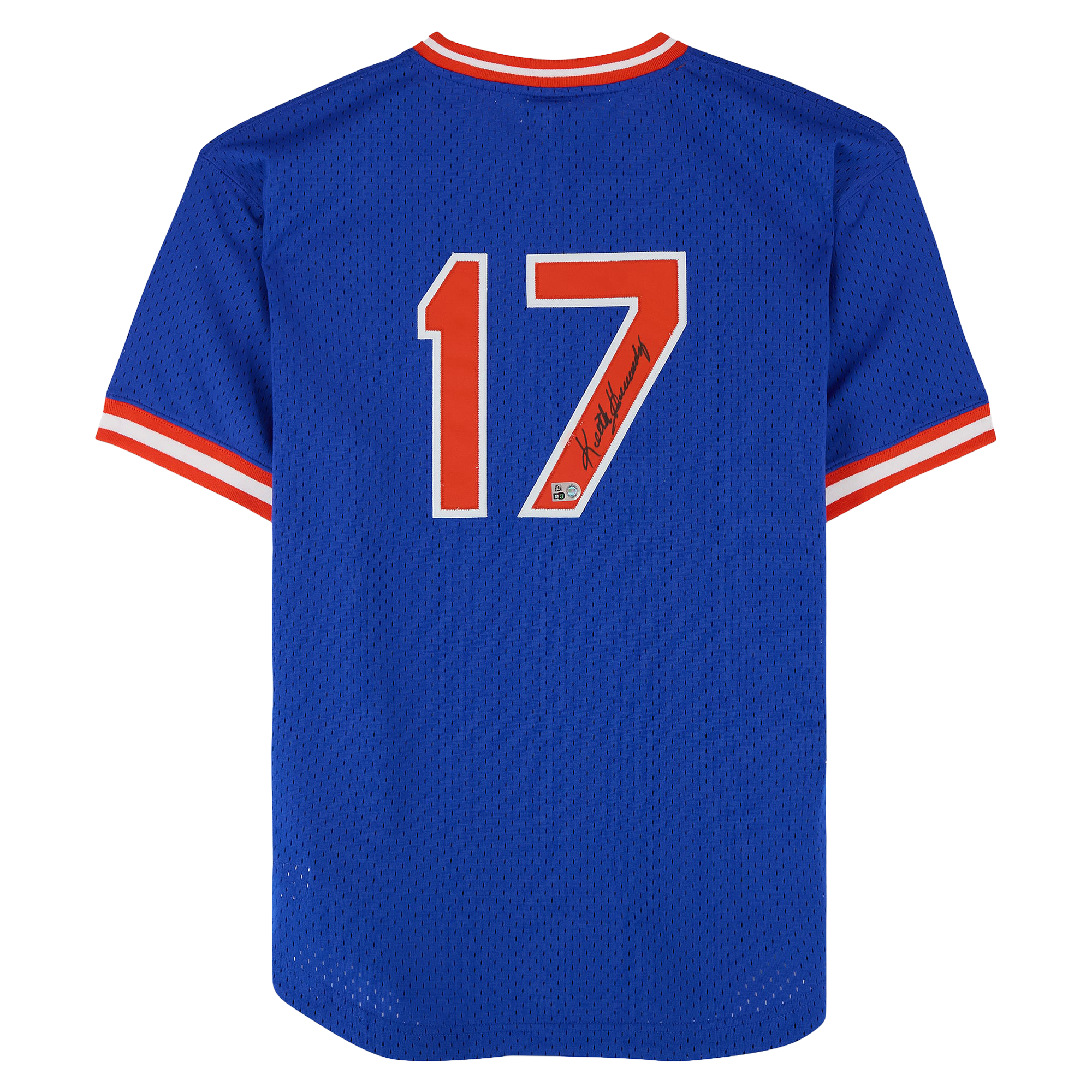 Maillot d'entraînement Royal Mitchell & Ness autographié par Keith Hernandez des Mets de New York