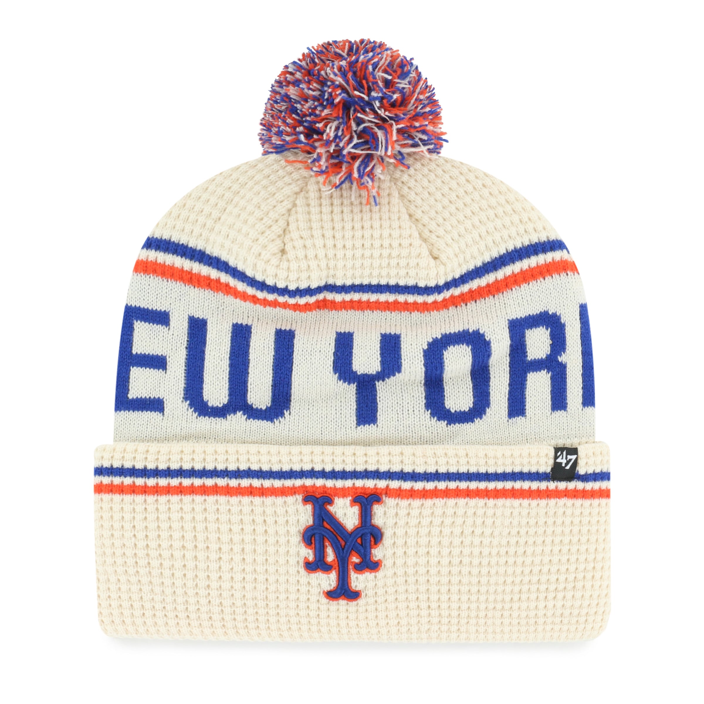 Bonnet à revers en maille à pompon « 47 Natural New York Mets » pour homme