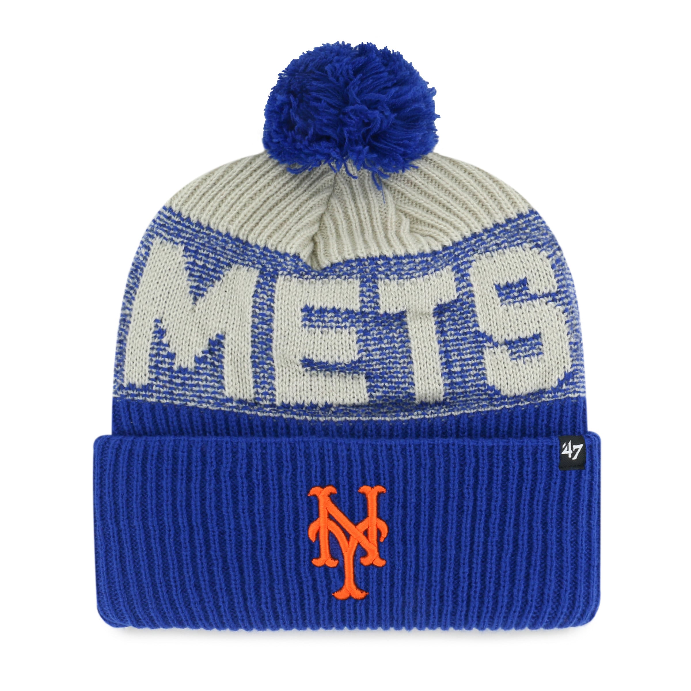 Bonnet à revers « Royal New York Mets Bone Chill » pour homme, modèle 47, avec pompon