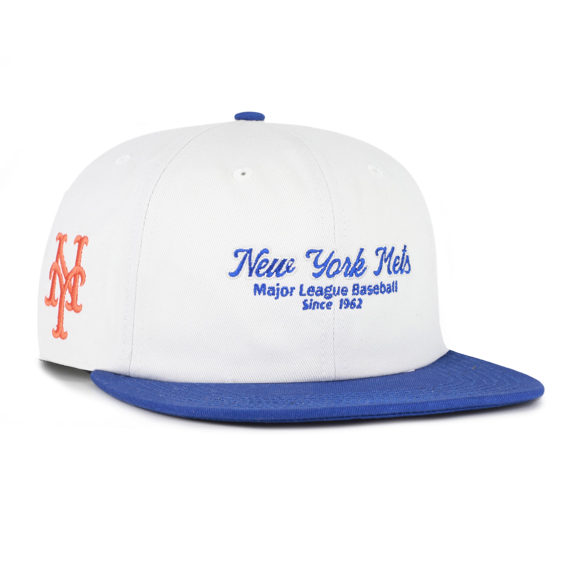 Men's '47 White/Royal New York Mets Script Stack Relaxed Captain Snapback