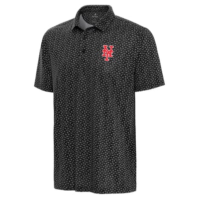 New York Mets Antigua Logo Vigorous Polo - Black