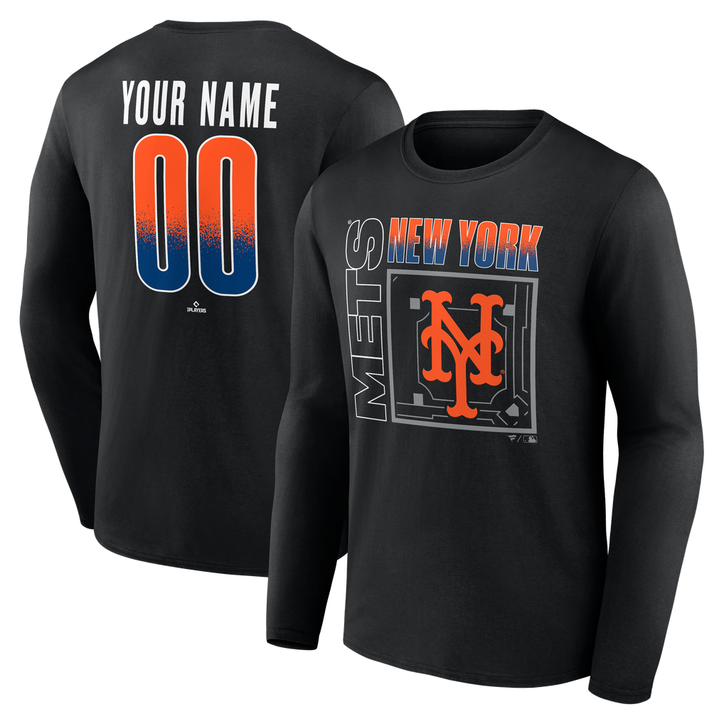 New York Mets Home Field Pop Personalized Name & Number Long Sleeve T-Shirt - Black