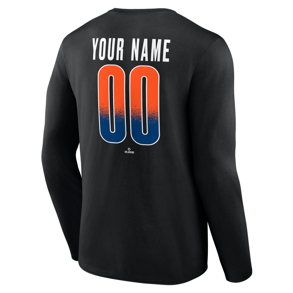New York Mets Home Field Pop Personalized Name & Number Long Sleeve T-Shirt - Black