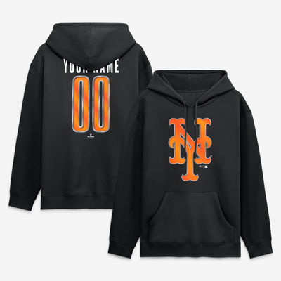 New York Mets  Metallic Mascot Personalized Name & Number Hoodie - Black