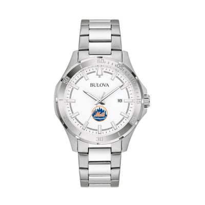 New York Mets Bulova Stainless Steel Classic Sport Watch - Silver
