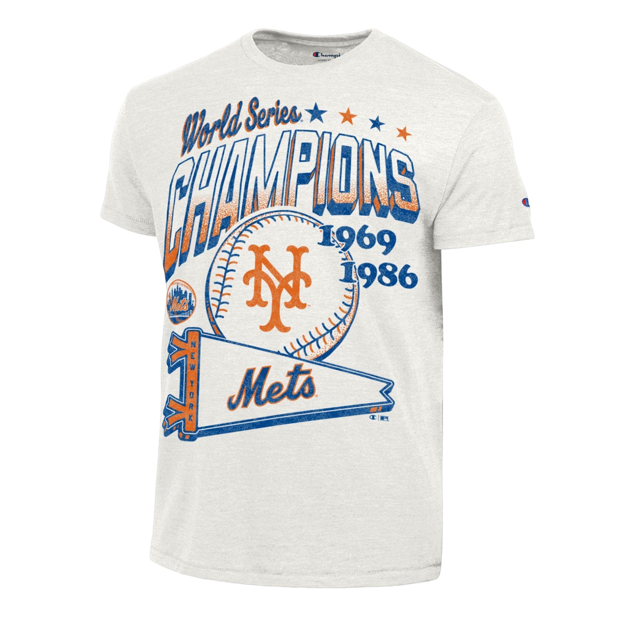T-shirt Champion crème pour homme, collection Cooperstown, tradition gagnante des Mets de New York, mélange trois matières