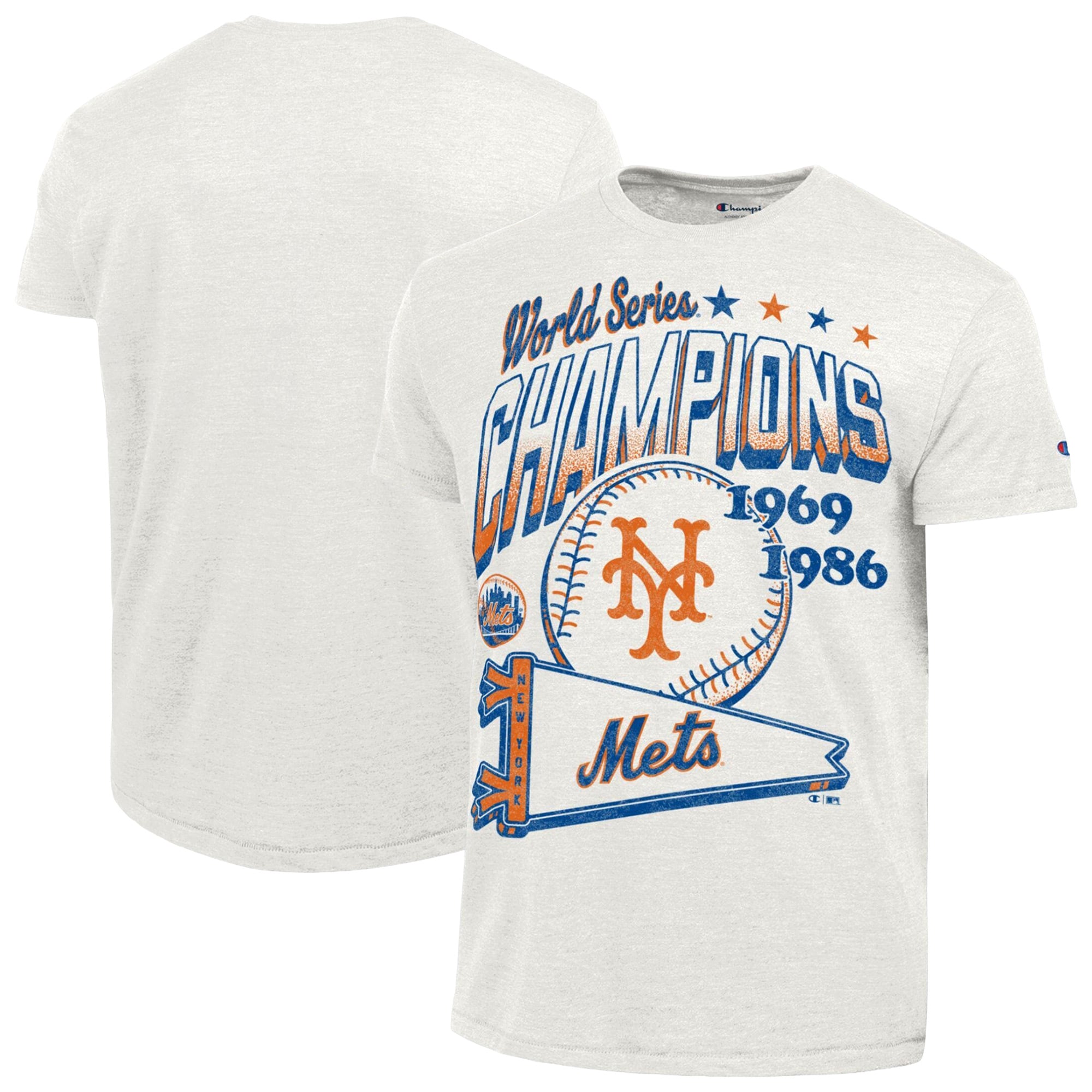 T-shirt Champion crème pour homme, collection Cooperstown, tradition gagnante des Mets de New York, mélange trois matières