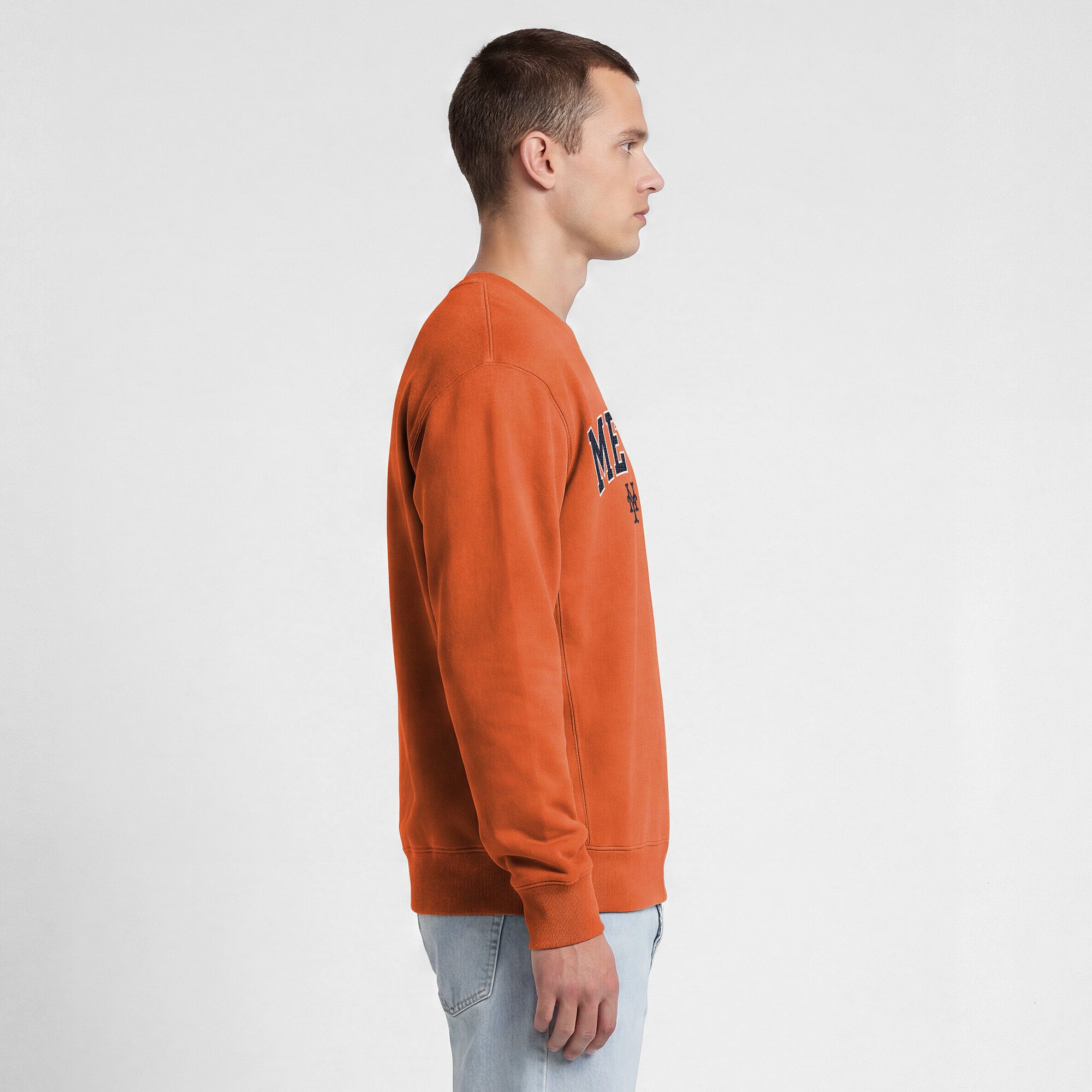 Men's Champion Orange New York Mets Fleece Crew Sweatshirt