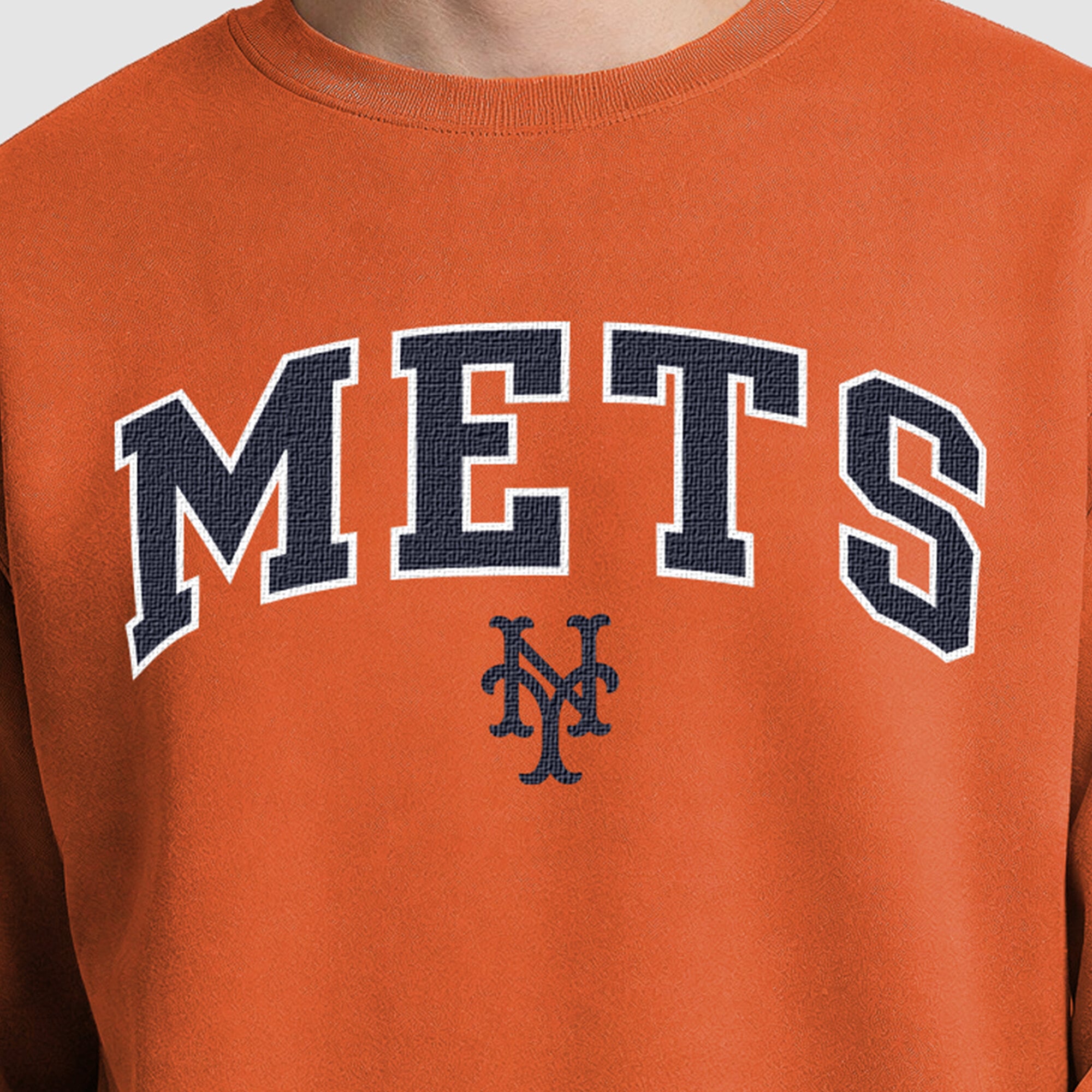 Men's Champion Orange New York Mets Fleece Crew Sweatshirt