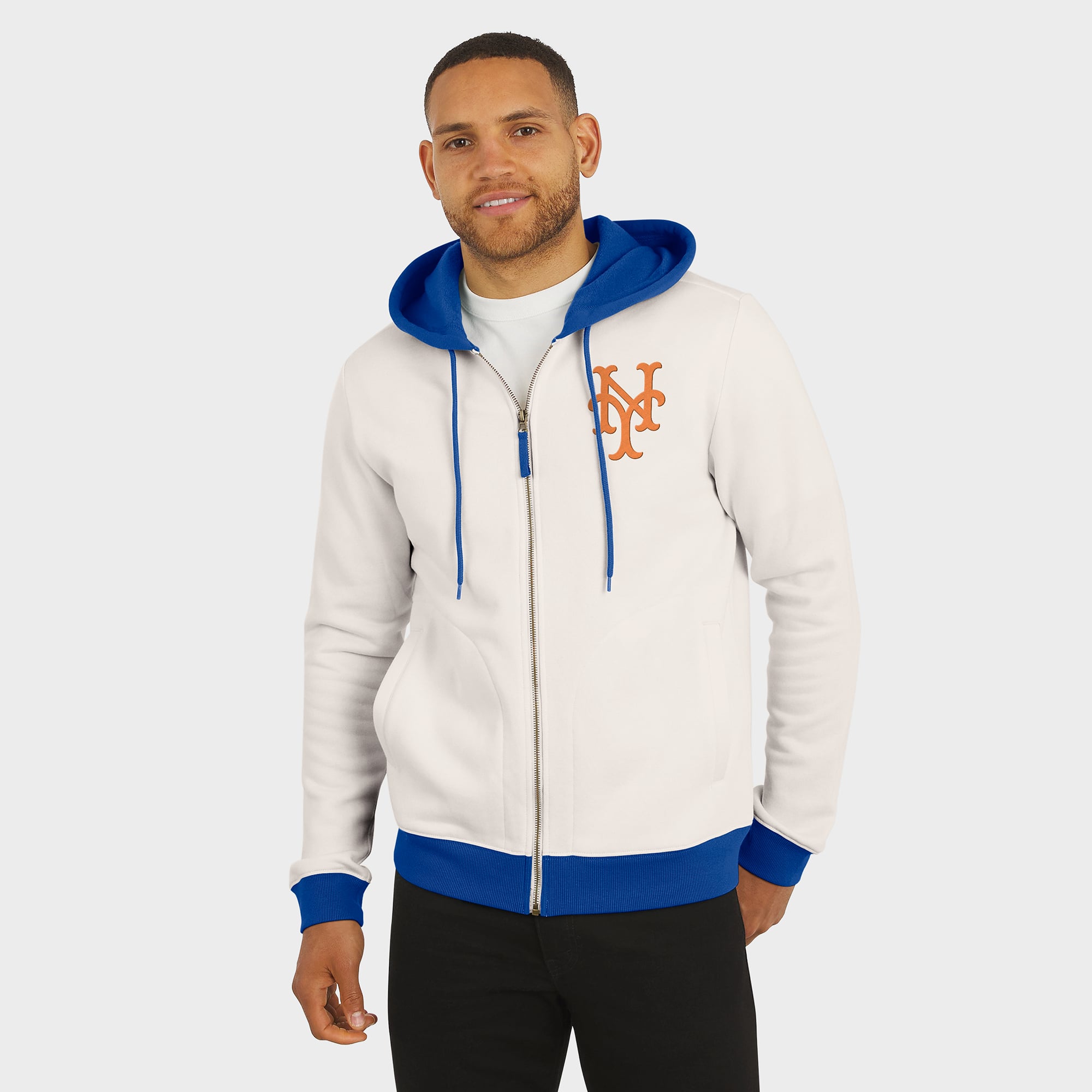 Sweat à capuche zippé en polaire crème des Mets de New York pour homme la collection Darius Rucker par Fanatics