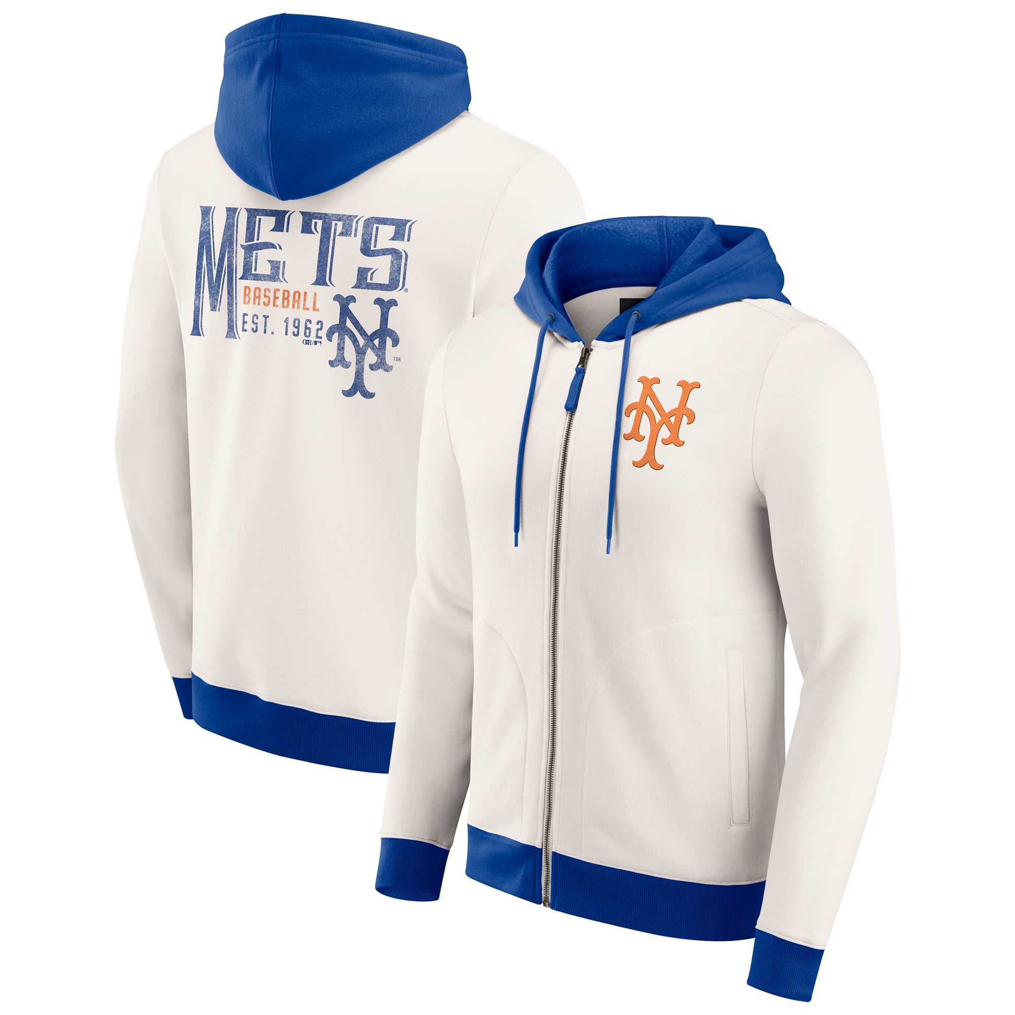 Sweat à capuche zippé en polaire crème des Mets de New York pour homme la collection Darius Rucker par Fanatics