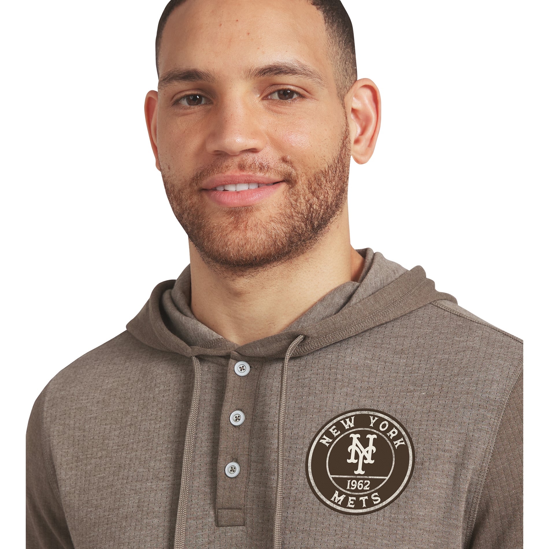 Men's Darius Rucker Collection by Fanatics Tan/Brown New York Mets Knit Hooded Henley Long Sleeve T-Shirt