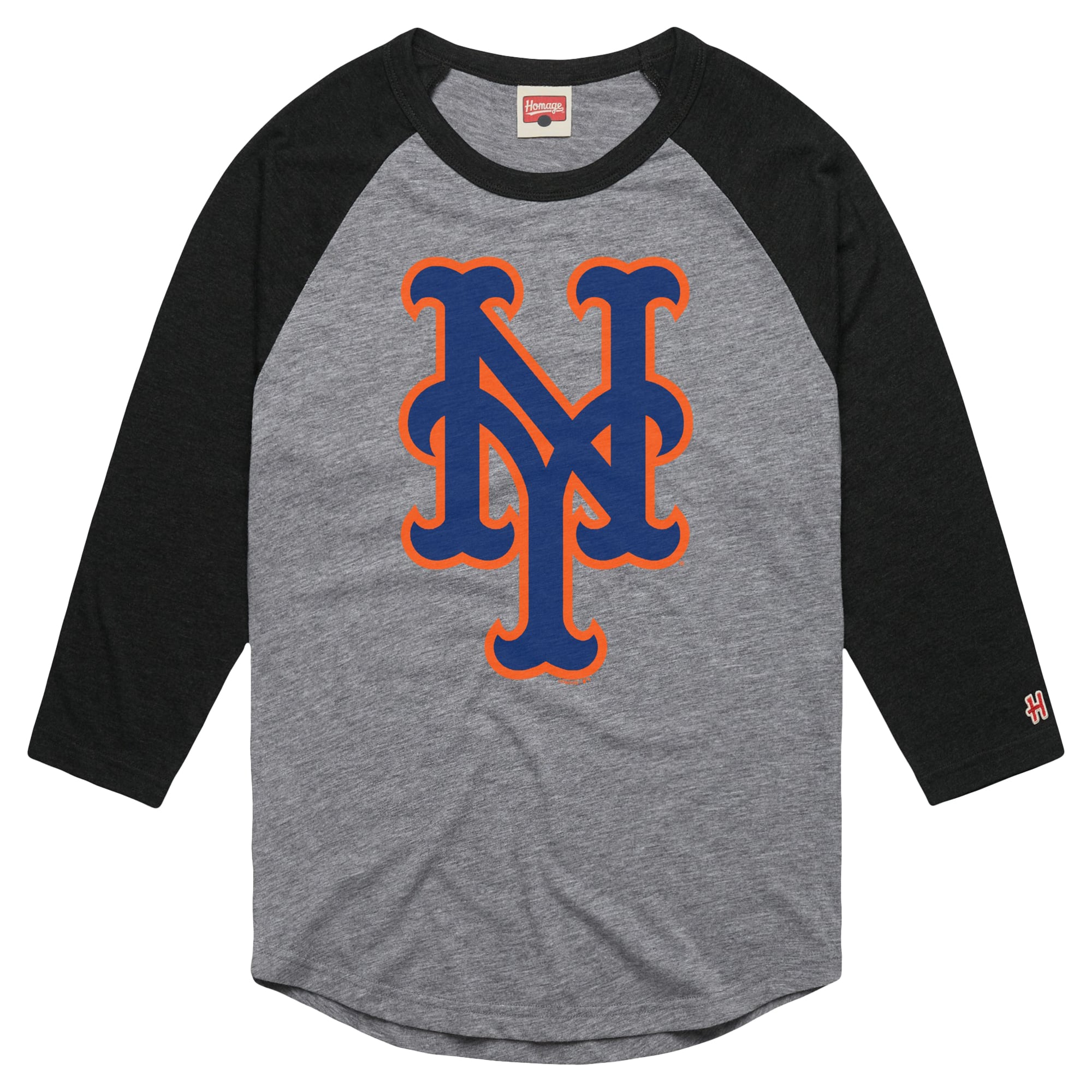 T-shirt à manches 3/4 raglan en mélange de trois matières, gris, pour homme, hommage aux Mets New York