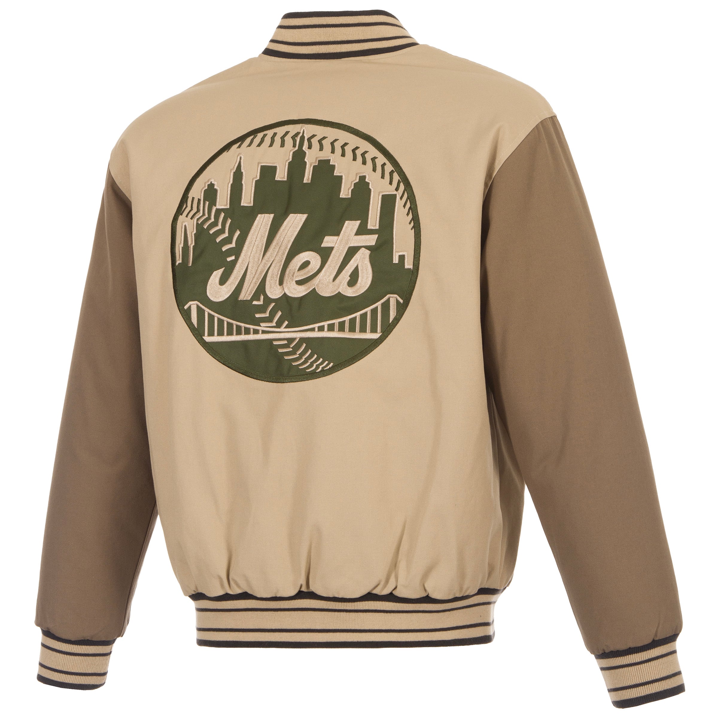Veste réversible en toile beige/marron pour homme JH Design New York Mets, fermeture éclair intégrale