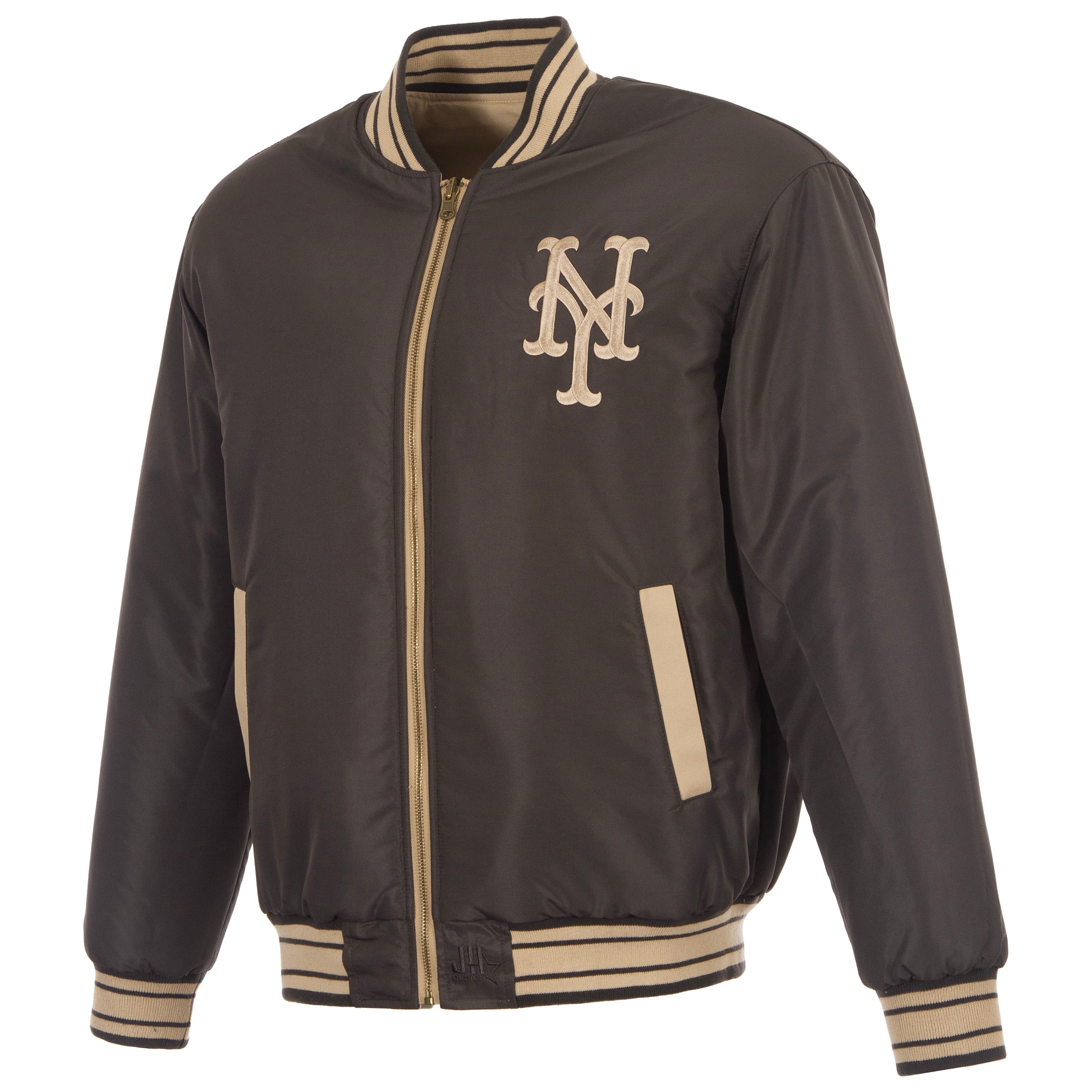 Veste réversible en toile beige/marron pour homme JH Design New York Mets, fermeture éclair intégrale