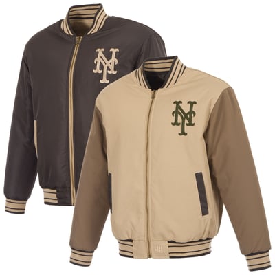 New York Mets JH Design Reversible Canvas Full-Zip Jacket - Tan/Brown