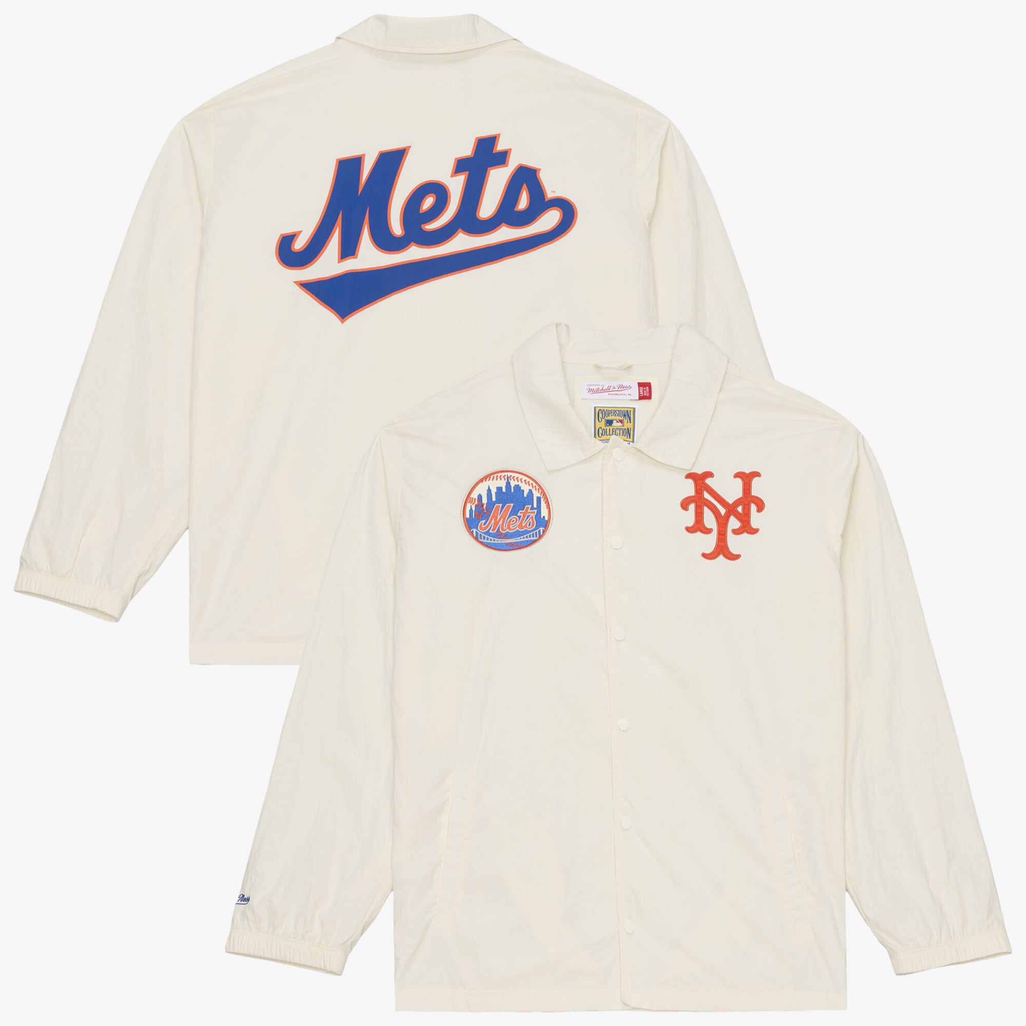 Men's Mitchell & Ness  Cream New York Mets Cooperstown Collection Retro Roots Coaches Jacket