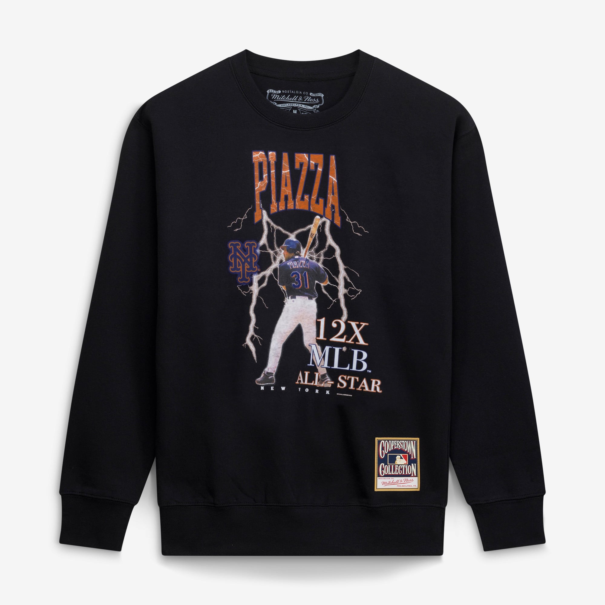 Sweat-shirt Mitchell & Ness pour homme, noir, à l'effigie de Mike Piazza, des Mets New York, collection Cooperstown, avec surnom du joueur.