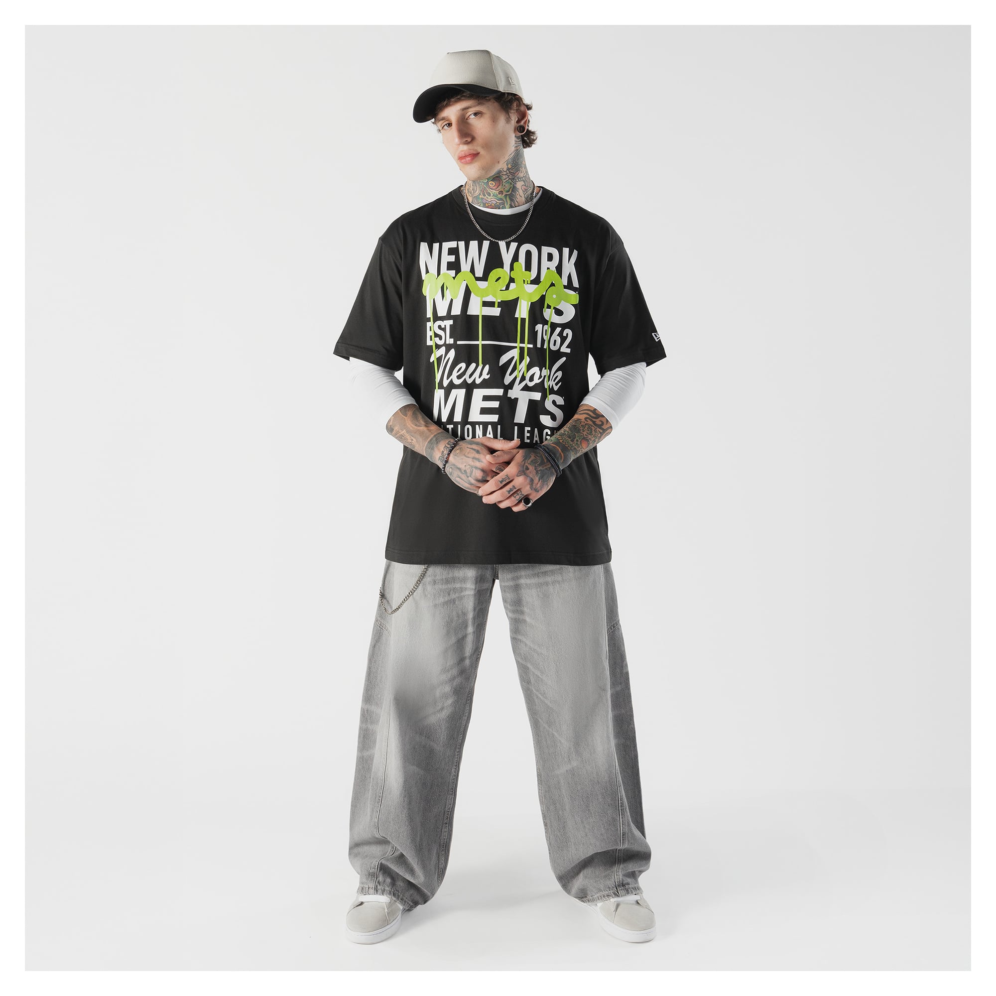 T-shirt New Era noir pour homme York Mets Lifestyle Glow Spray Paint