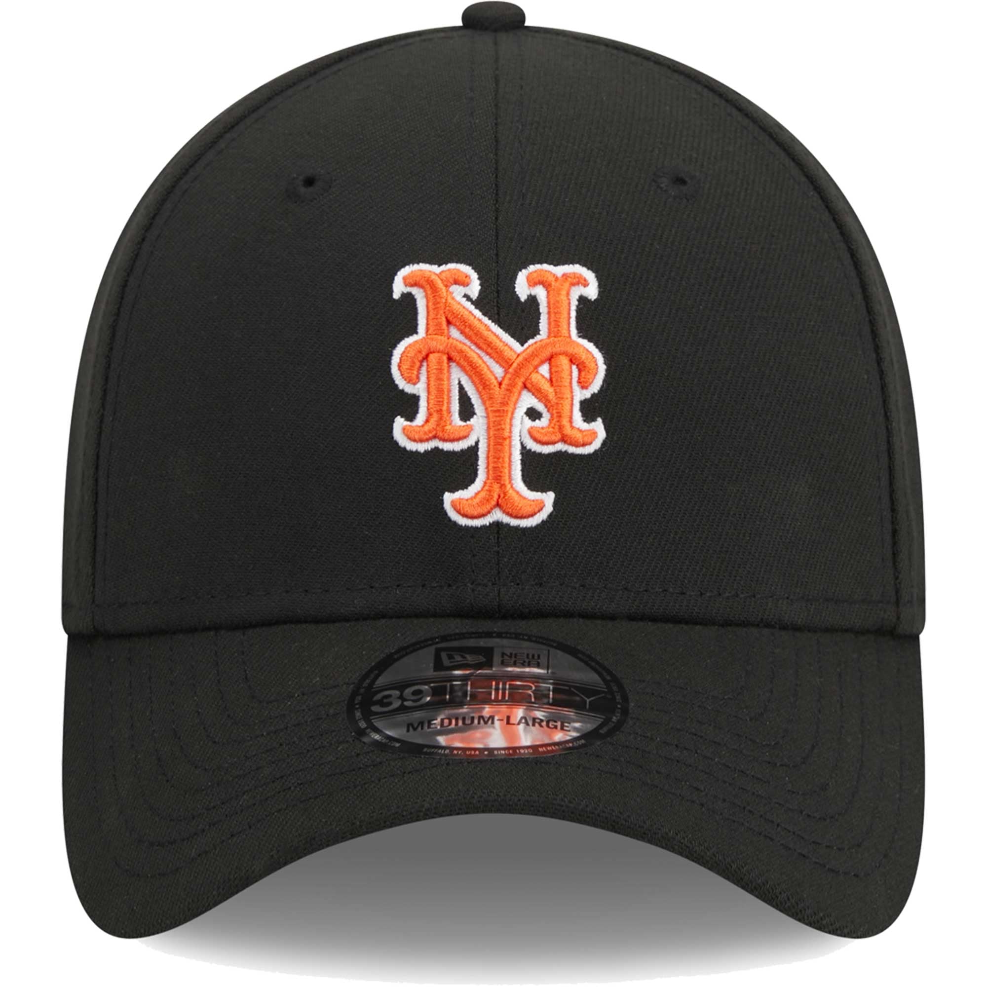 Men's New Era Black York Mets Logo 39THIRTY Flex Hat