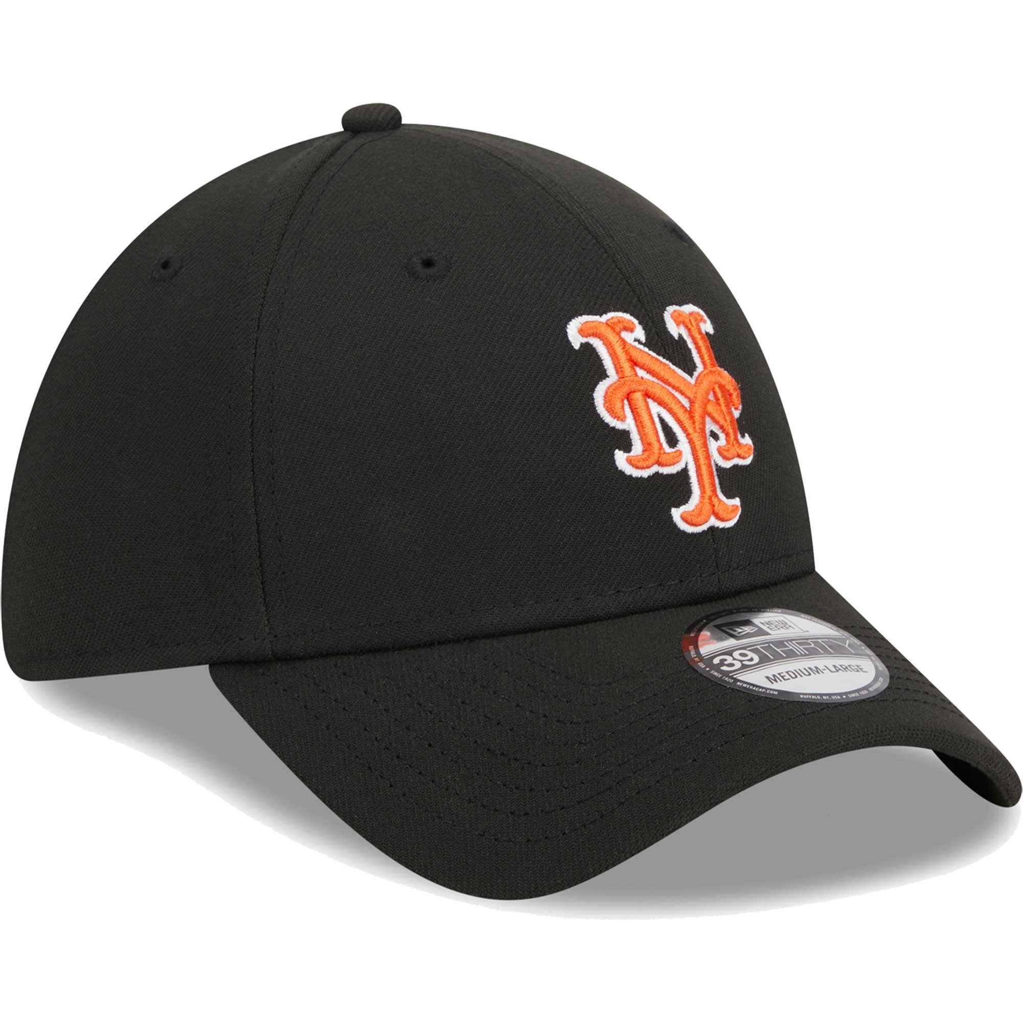 Men's New Era Black York Mets Logo 39THIRTY Flex Hat