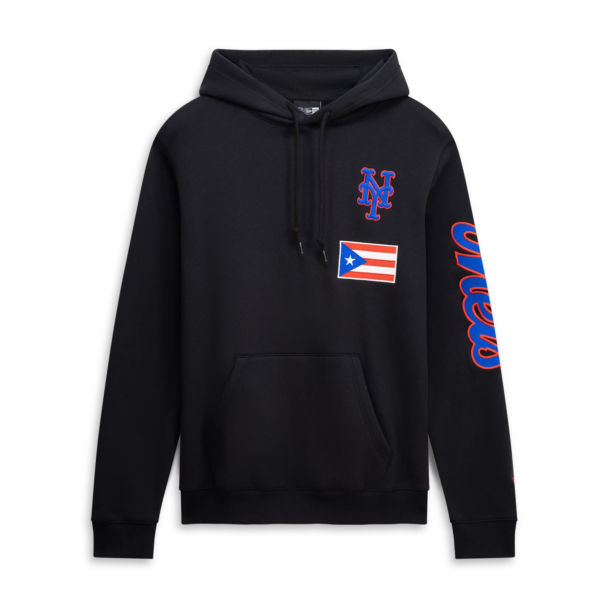 Sweat à capuche New Era noir pour homme, motif drapeau de Porto Rico, York Mets