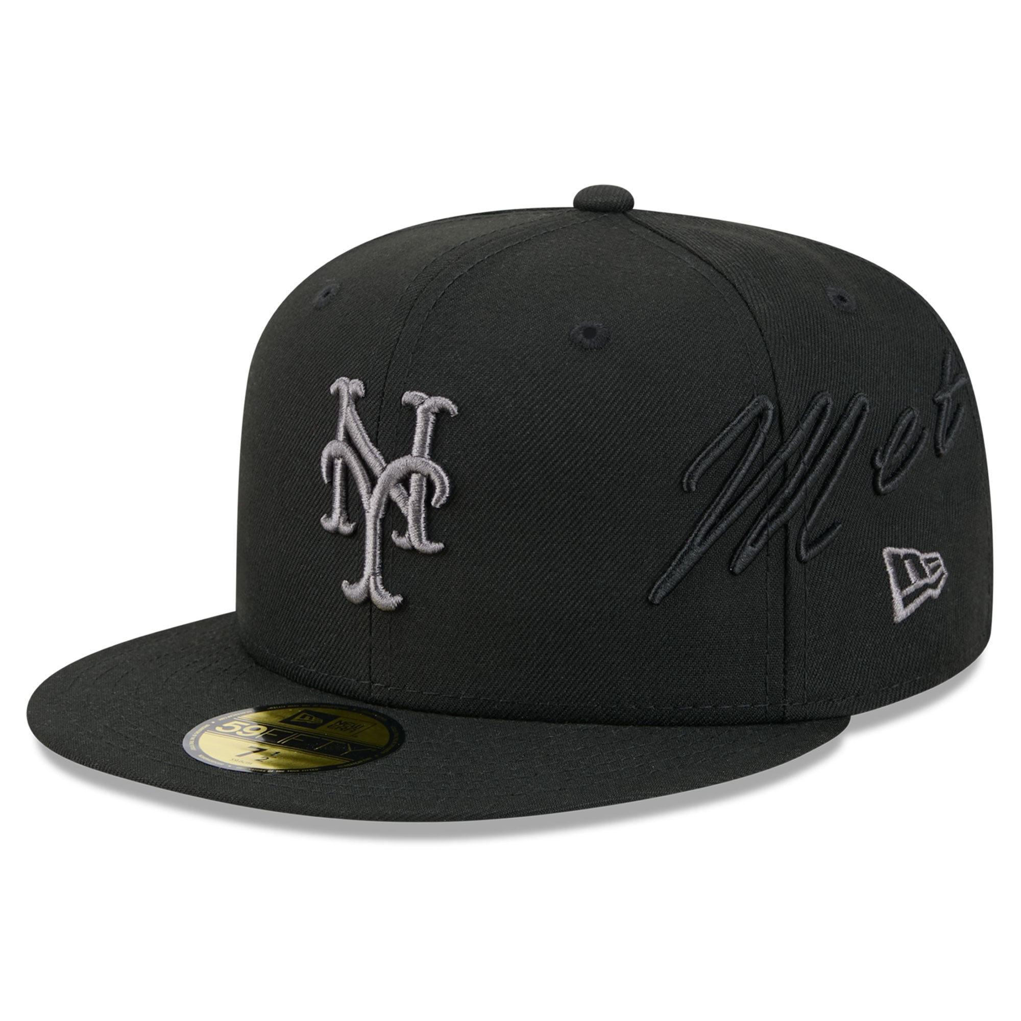 Men's New Era Black York Mets Side Script 59FIFTY Fitted Hat