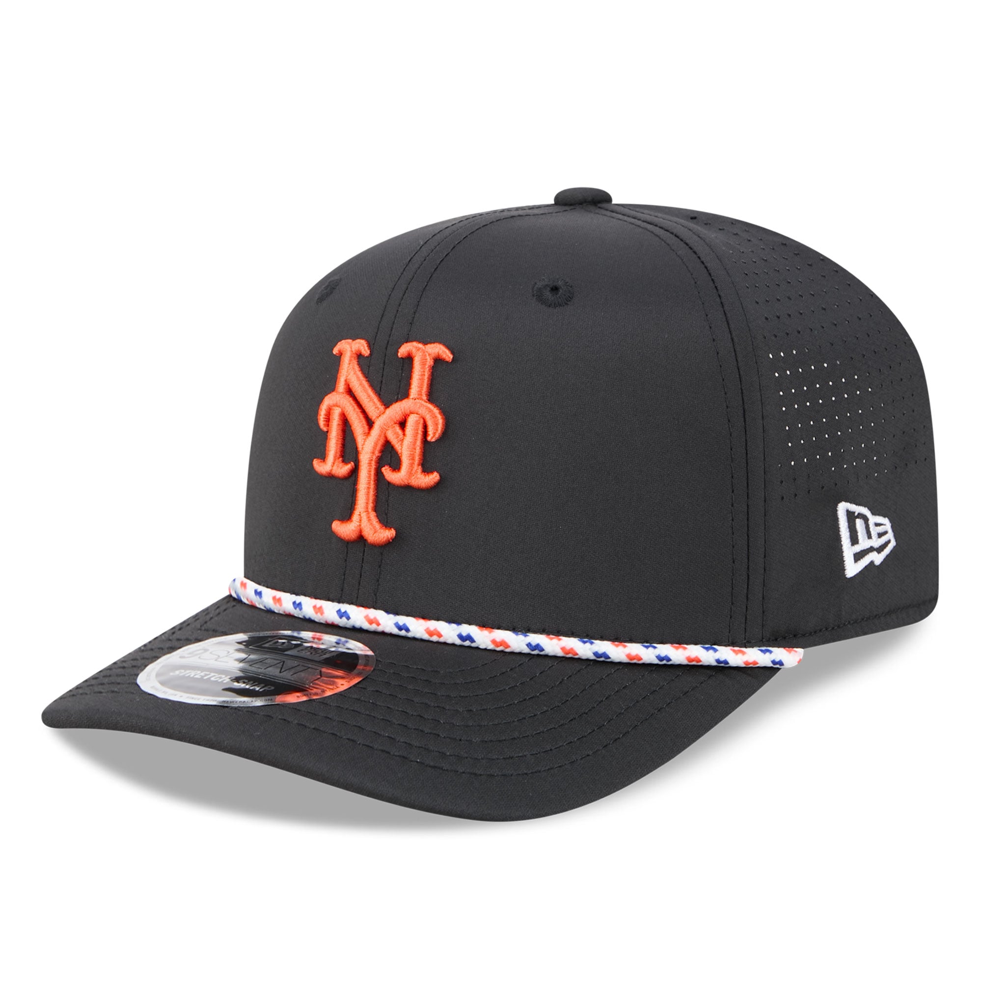 Casquette New Era noire New York Mets pour homme, modèle 9SEVENTY à cordon ajustable.