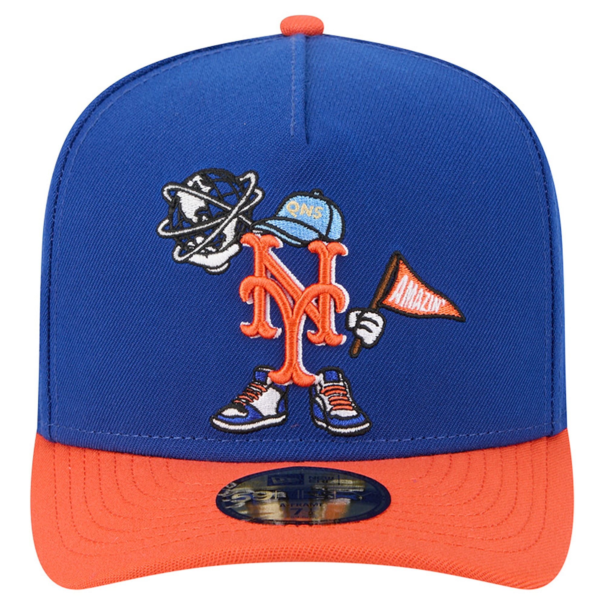 Casquette ajustée New Era 59FIFTY pour homme, bleu/orange, motif dessin animé des Mets de York
