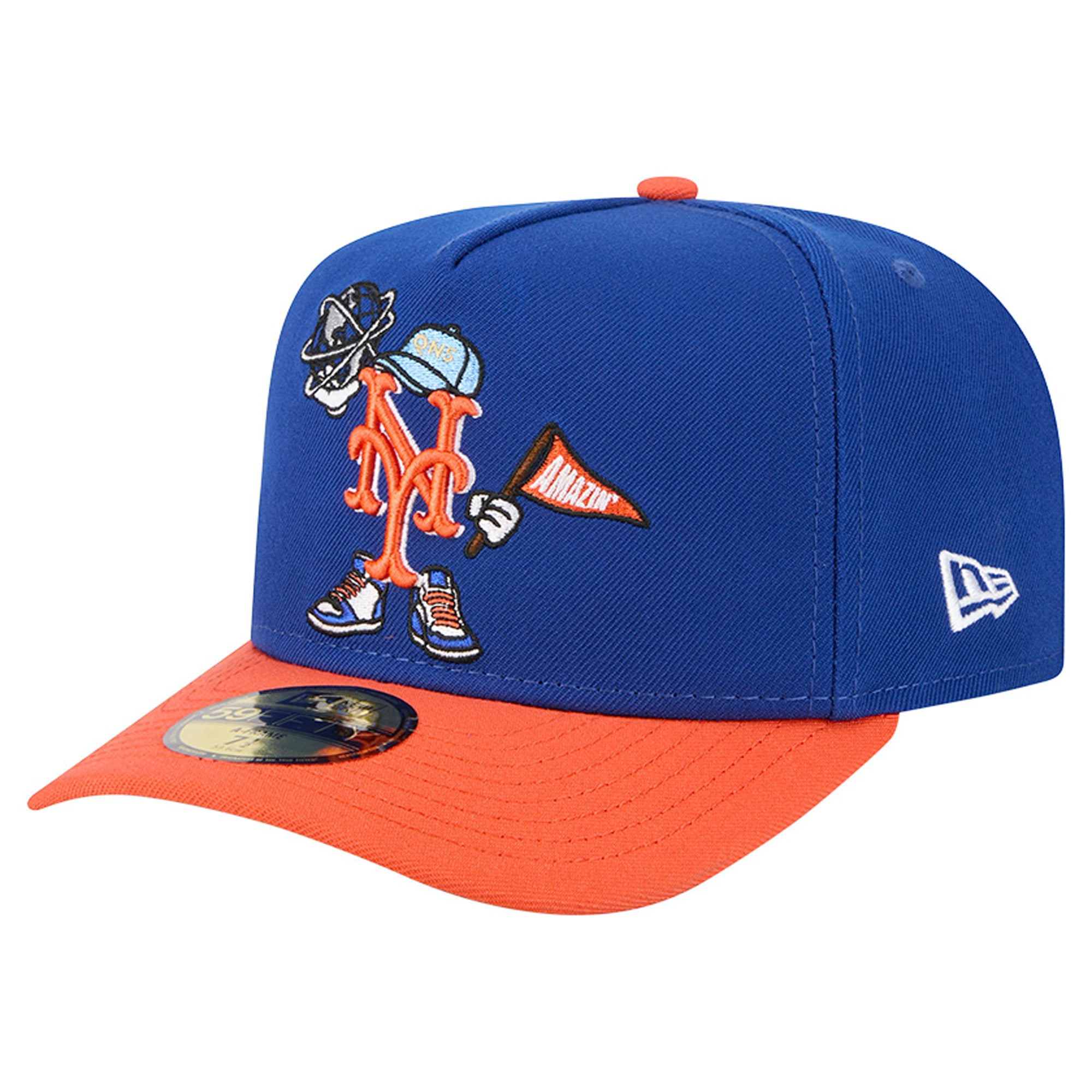 Casquette ajustée New Era 59FIFTY pour homme, bleu/orange, motif dessin animé des Mets de York