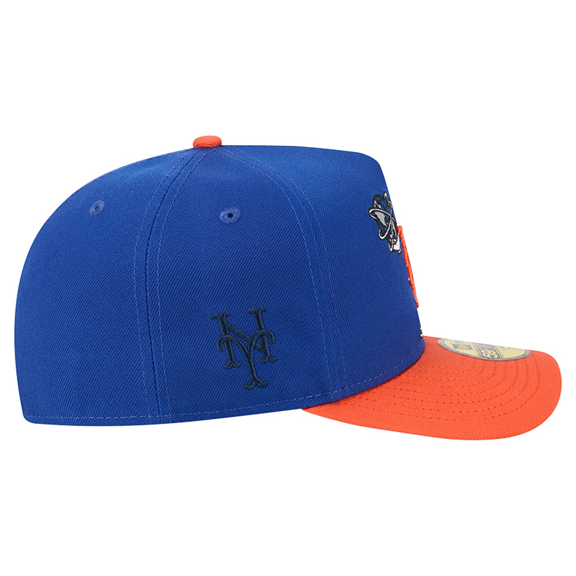 Casquette ajustée New Era 59FIFTY pour homme, bleu/orange, motif dessin animé des Mets de York