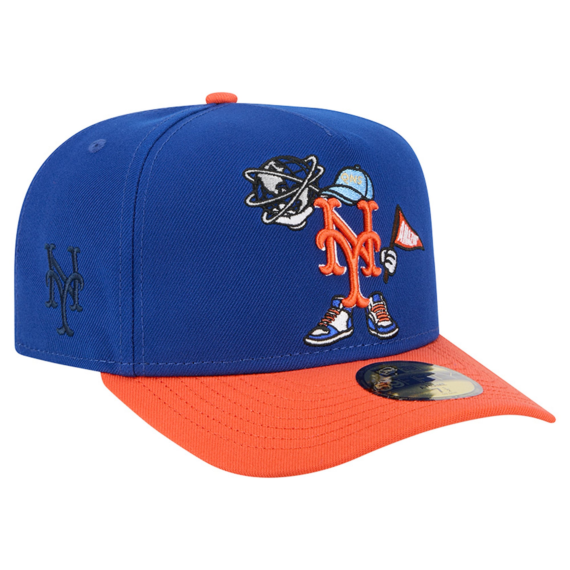 Casquette ajustée New Era 59FIFTY pour homme, bleu/orange, motif dessin animé des Mets de York