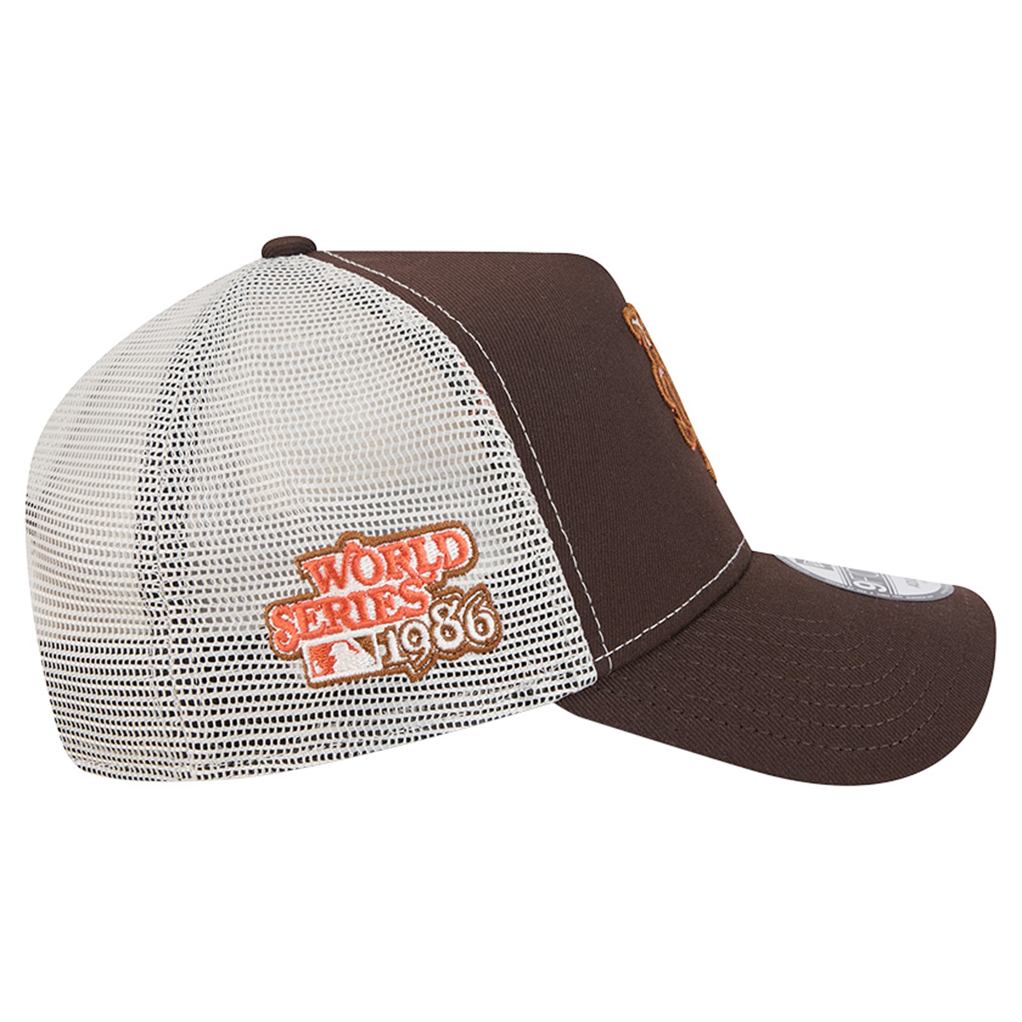 Men's New Era Brown New York Mets Pumpkin Spice A-Frame 9FORTY Adjustable Trucker Hat