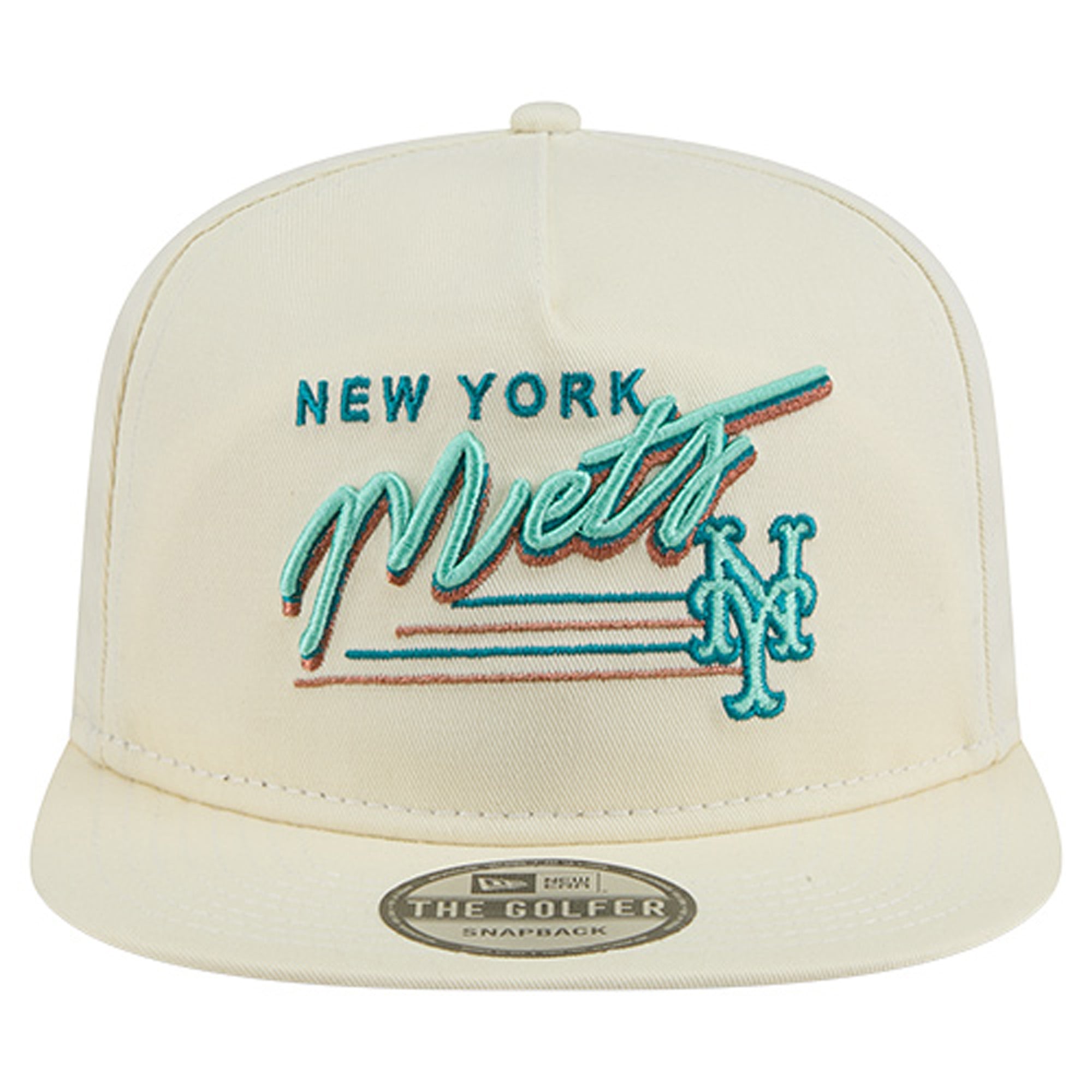 Casquette ajustable New Era pour homme, couleur crème, style golfeur chromé des Mets de New York