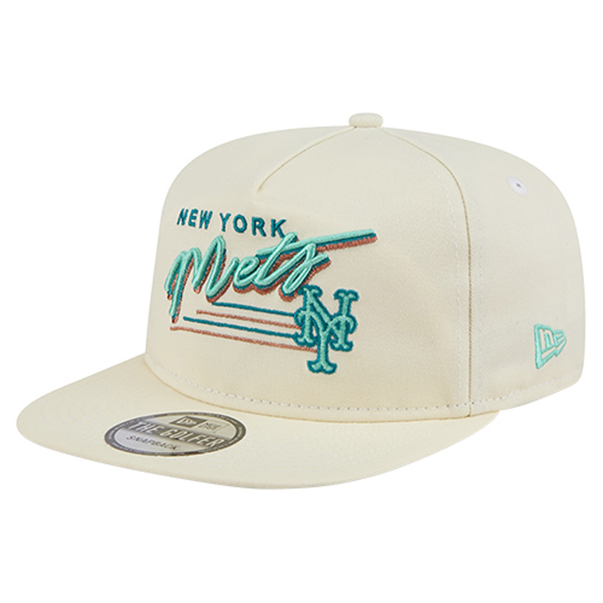 Casquette ajustable New Era pour homme, couleur crème, style golfeur chromé des Mets de New York