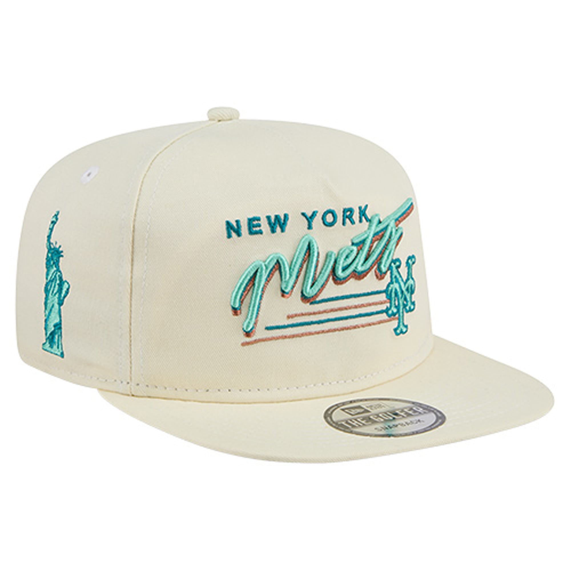 Casquette ajustable New Era pour homme, couleur crème, style golfeur chromé des Mets de New York