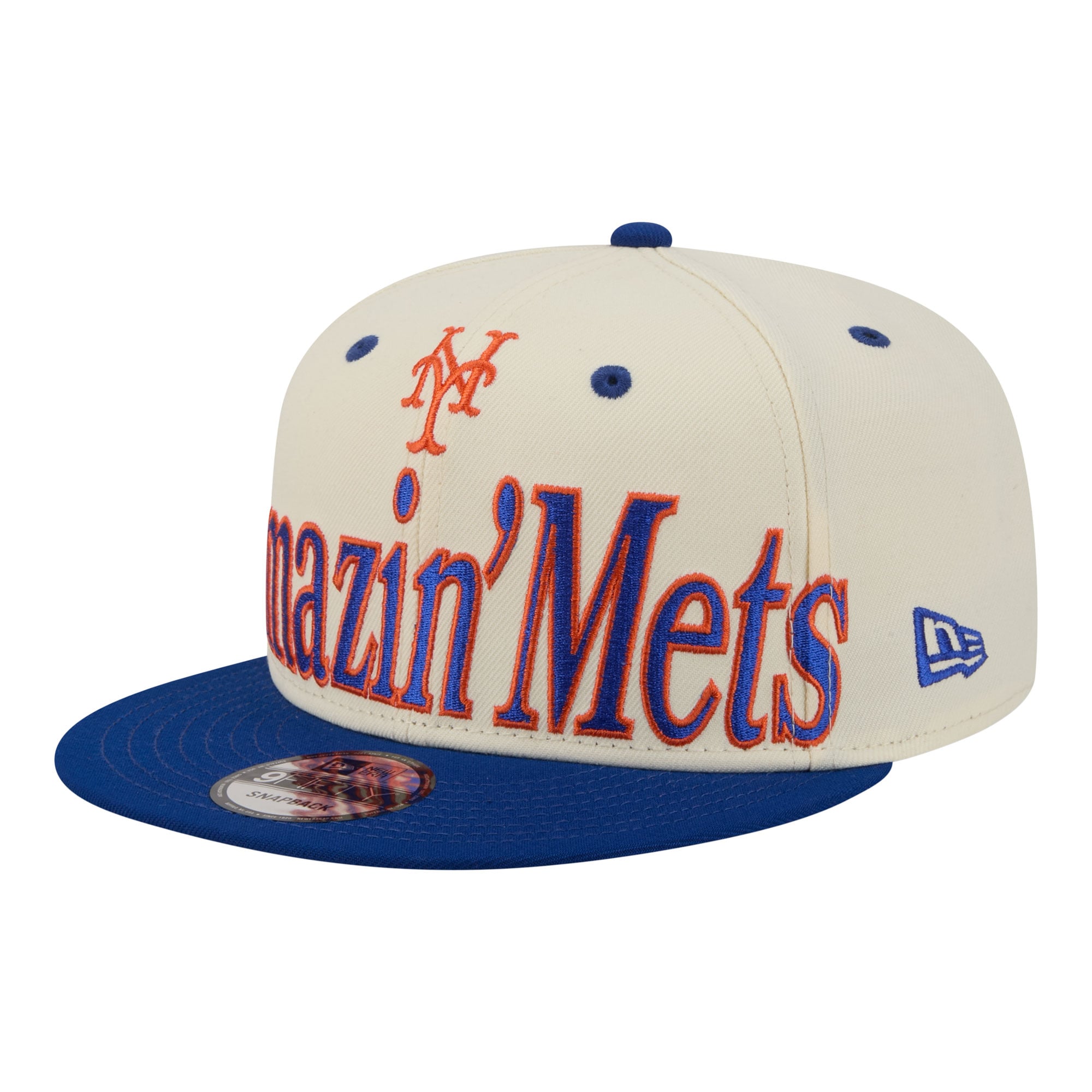 Casquette snapback New Era crème pour homme, modèle oversize à slogan des Mets de New York (9FIFTY).